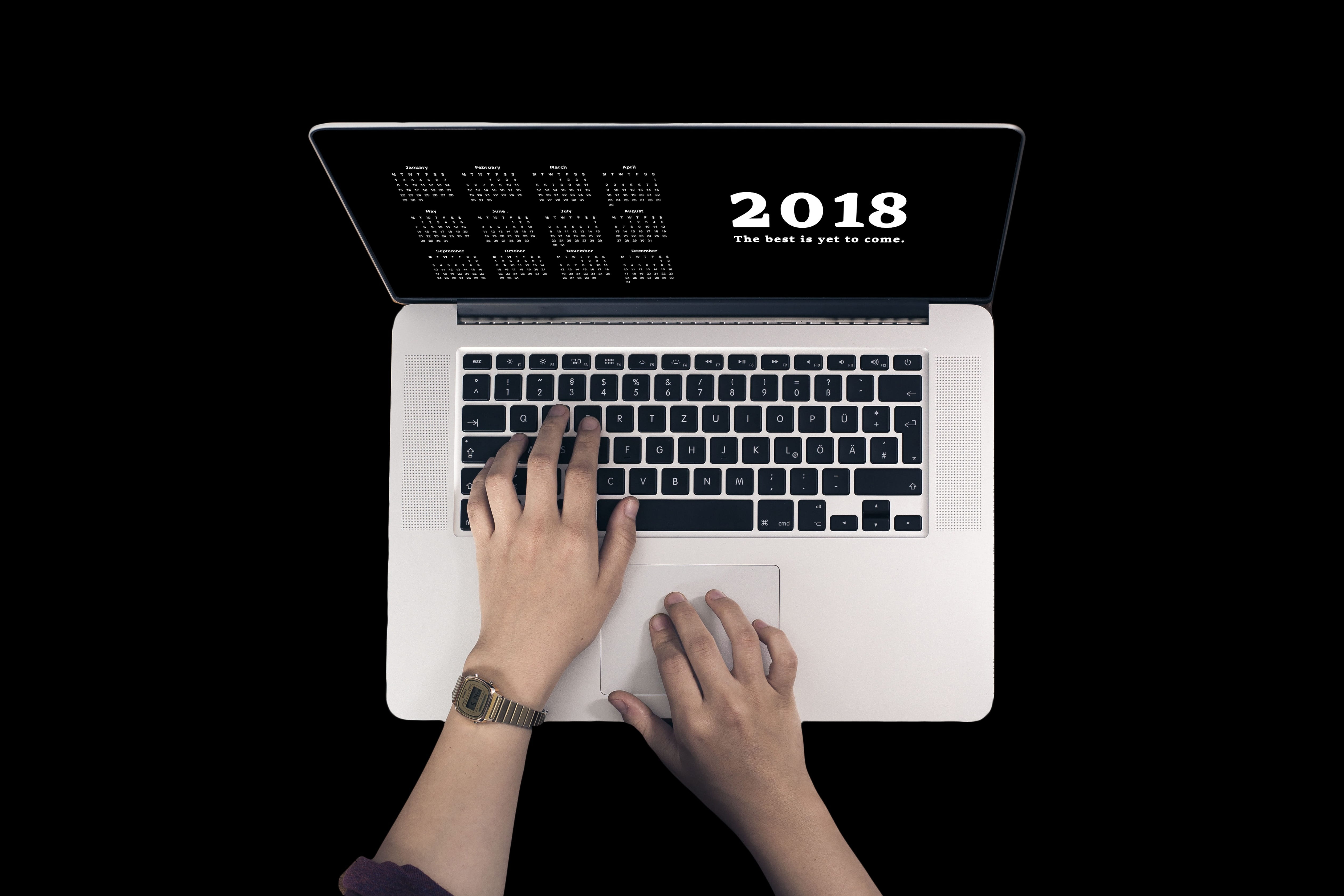 macbook, keys, finger, 2018, using laptop, touching, communication, black background, leave, wireless technology, human body part, screen, keypad, computer keyboard, HD Wallpaper