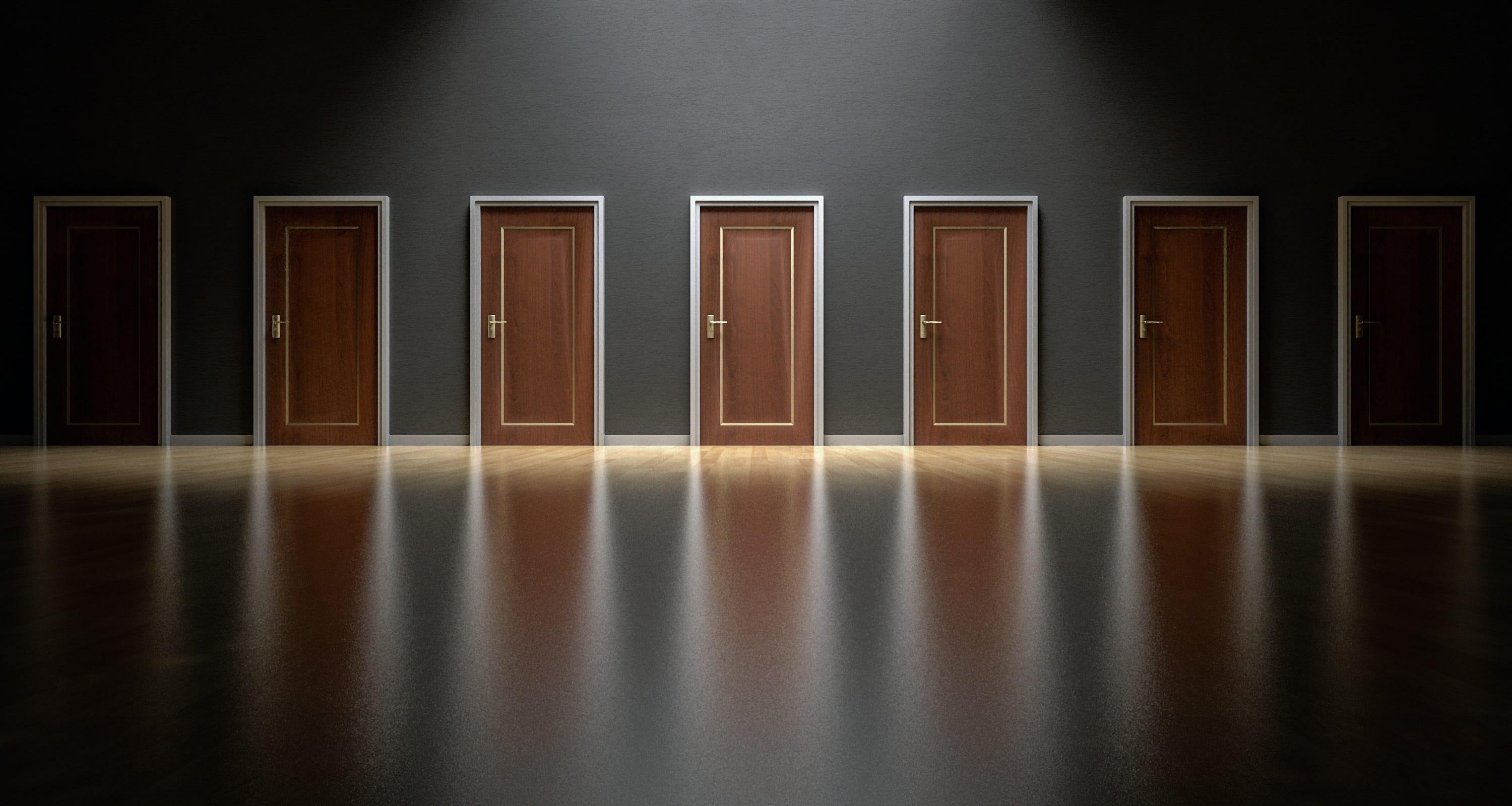 flooring, wooden, light - natural phenomenon, door, choices, options, no people, in a row, backgrounds, empty, doorway, building, protection, indoors, choose, HD Wallpaper