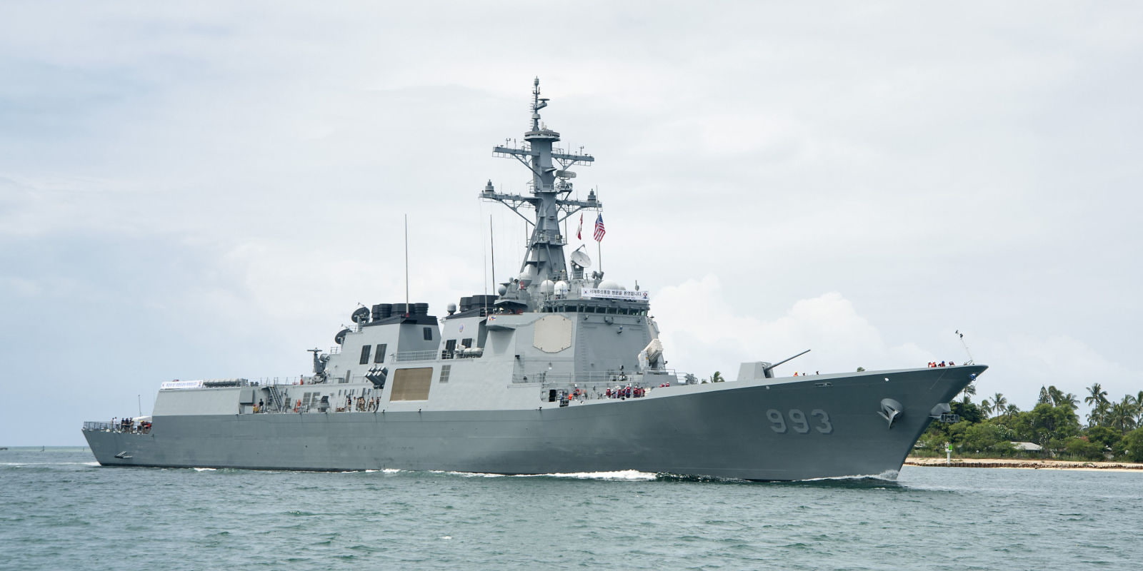 sky, South Korean Navy, travel, sea, water, 720P, aggression, shipping, weapon, military, day, outdoors, nature, motion, ship, nautical vessel, cloud - sky, HD Wallpaper