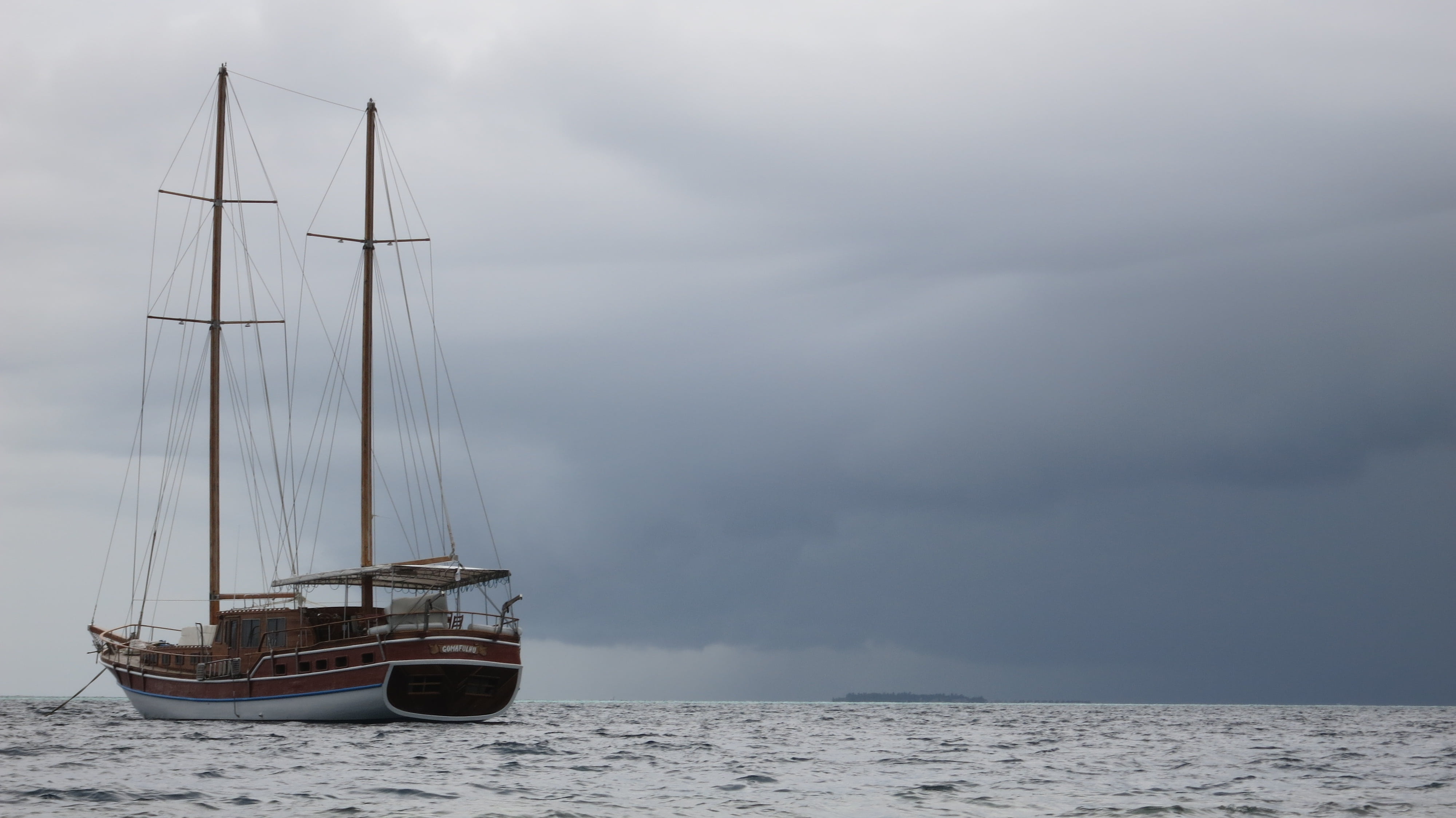 wave, storm, clouds, mode of transportation, landscape, recreation, lifestyle, overcast, cruise, sailing, vessel, boat, tall ship, travel, sailboat, yachting, HD Wallpaper