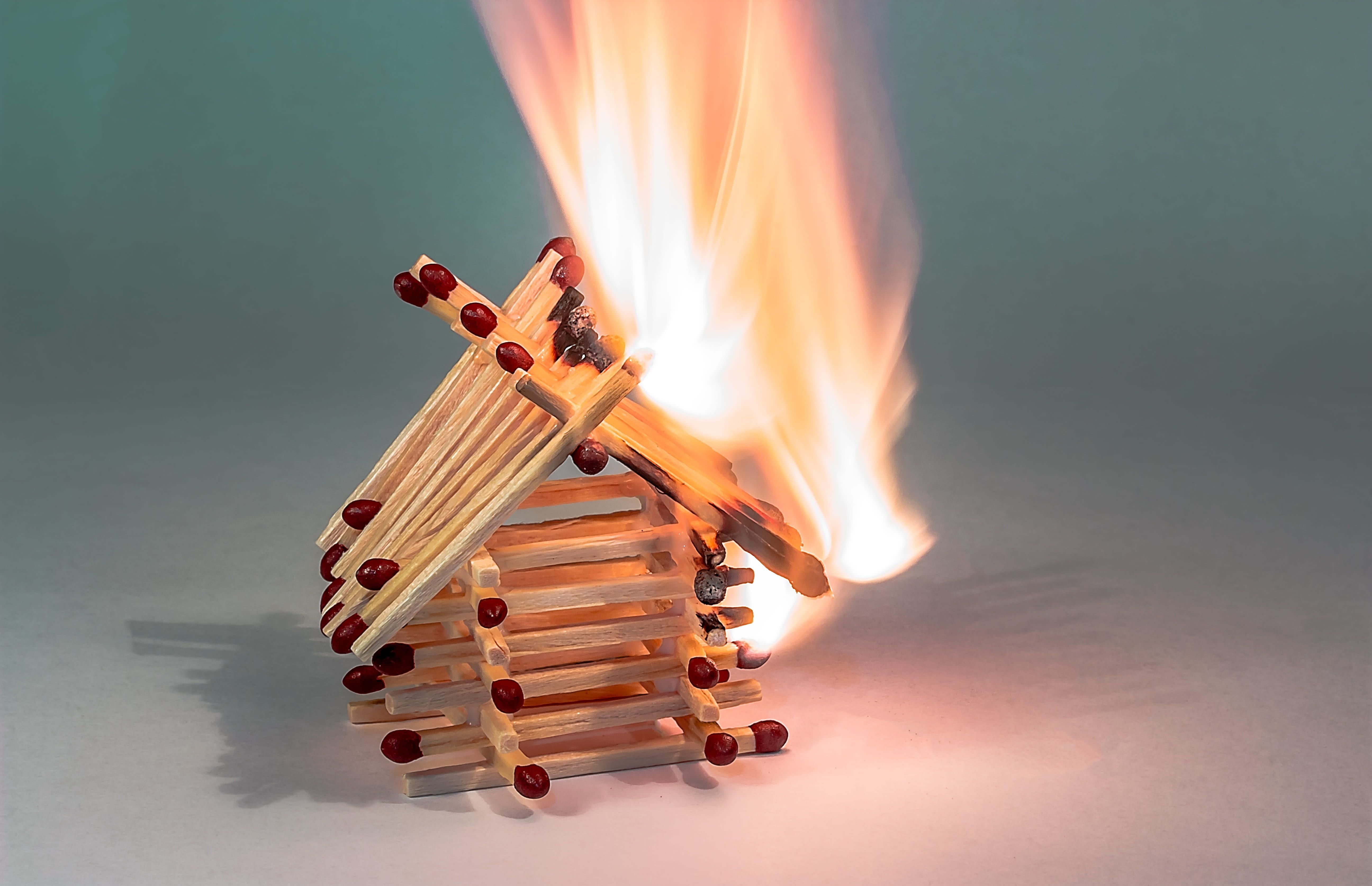 burning down, warning sign, matches, lot, no people, flame, nature, overarching flames, 5K, heat, colored background, ruined, fire, house of matchsticks, HD Wallpaper