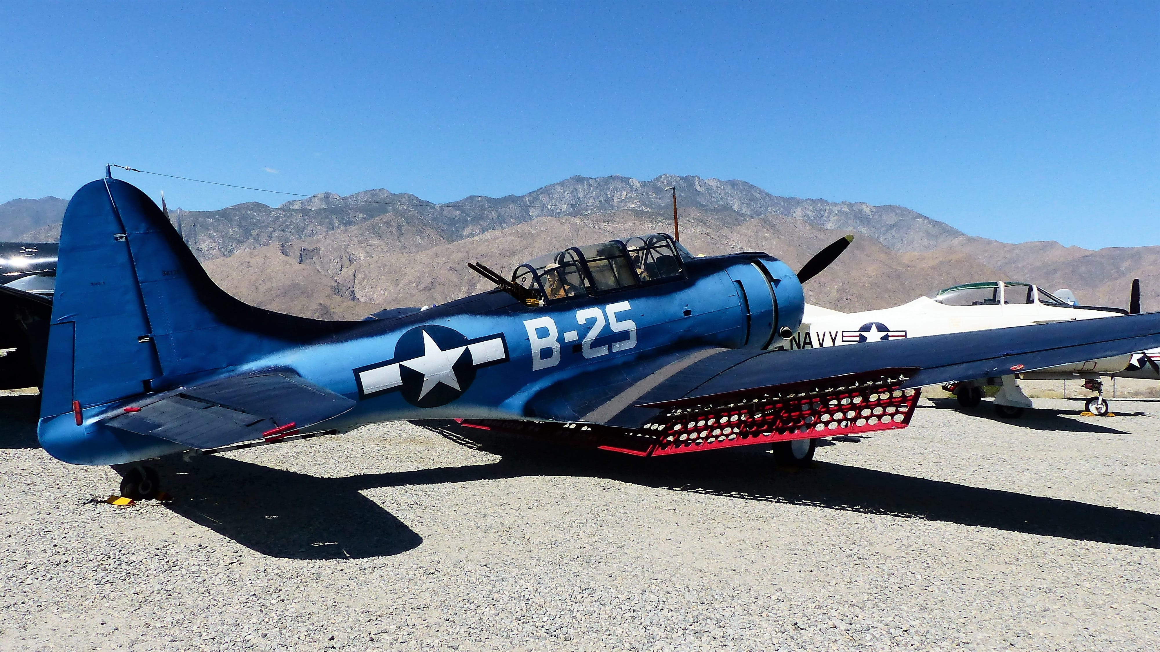 sunny, fuselage, plane, reaction war, mountain, war, side view, sky, military, palm springs, shadow, aerospace industry, wings, army, transportation, clear sky, HD Wallpaper