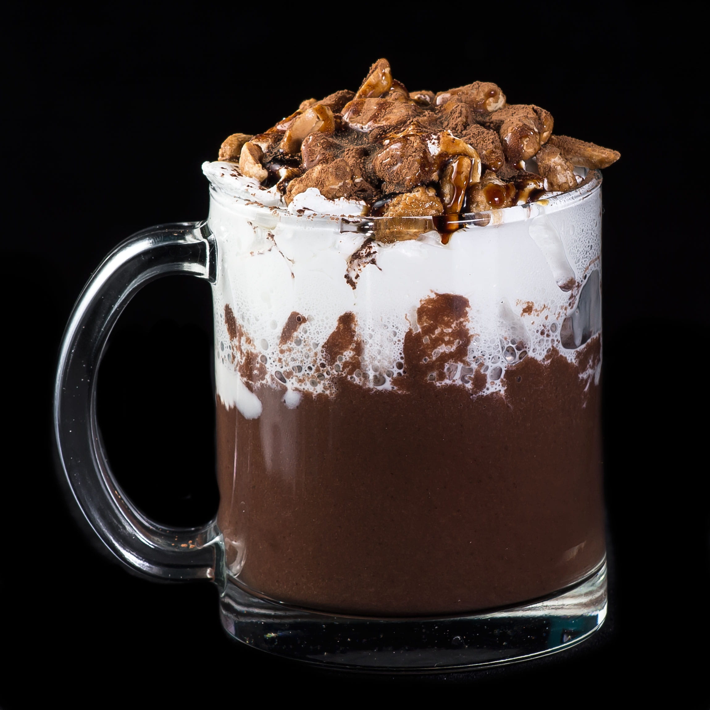 whipped cream, brown, sweet, glass - material, food And Drink, drinking glass, topping, sweet food, glass, caramel, Hazelnut, breakfast, caramelized peanuts, Phone HD Wallpaper