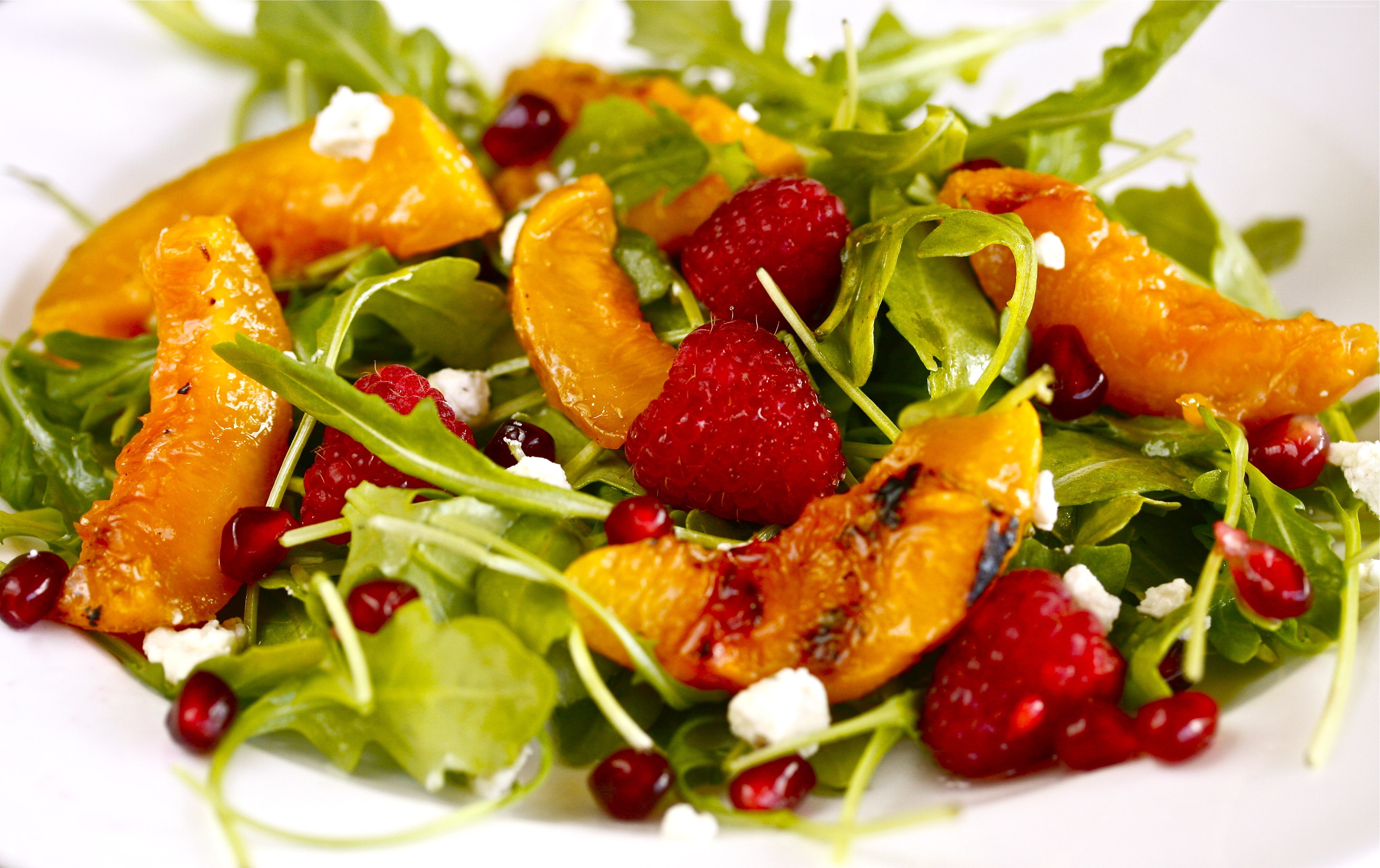 cooking, pomegranates, raspberries, recipe, arugula, 4K, nectarines caramelized, HD Wallpaper