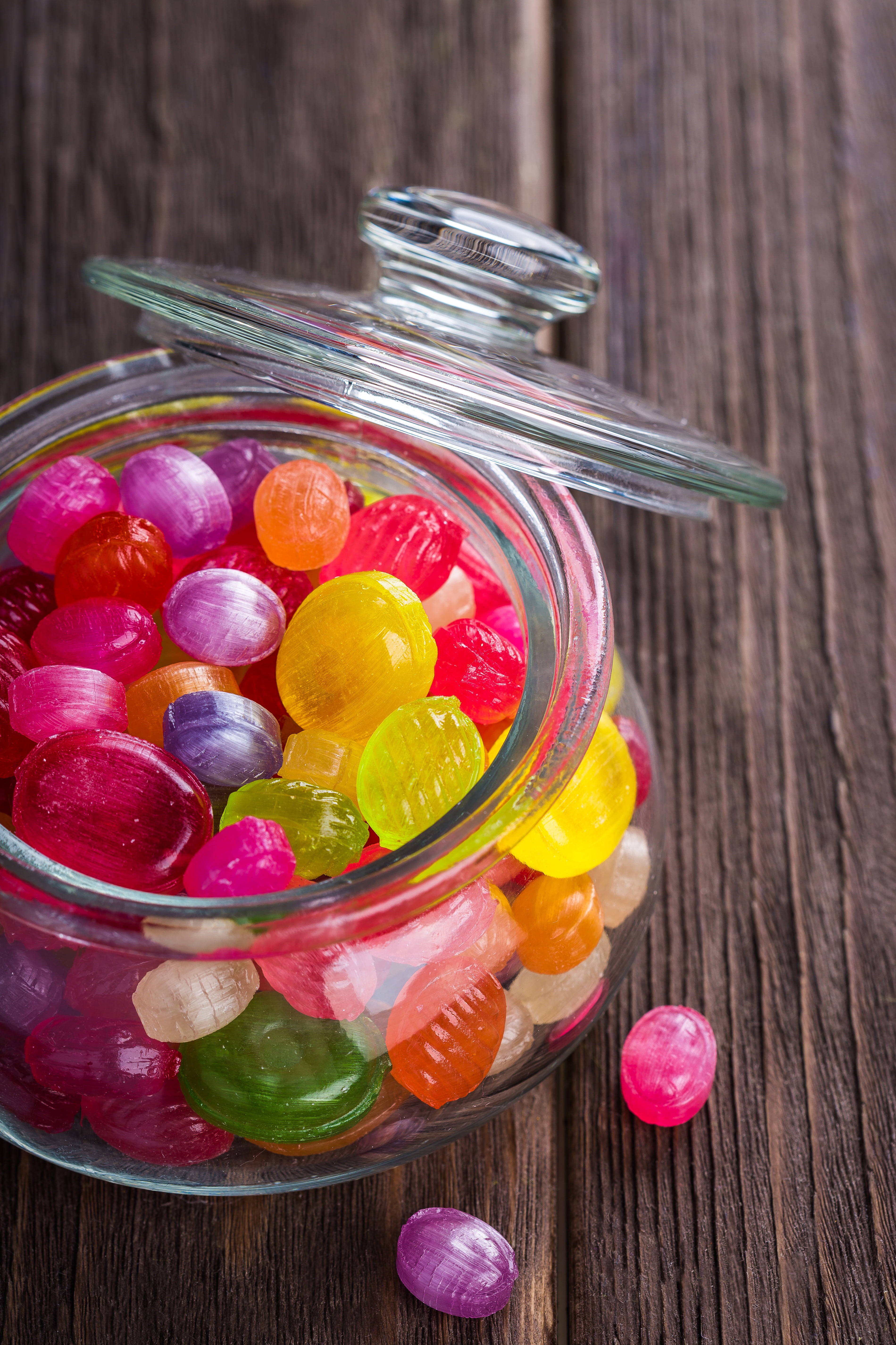 large group of objects, jar, no people, container, delicious, close-up, wood - material, variation, glass, sweet, sweetmeats, directly above, background, Phone HD Wallpaper