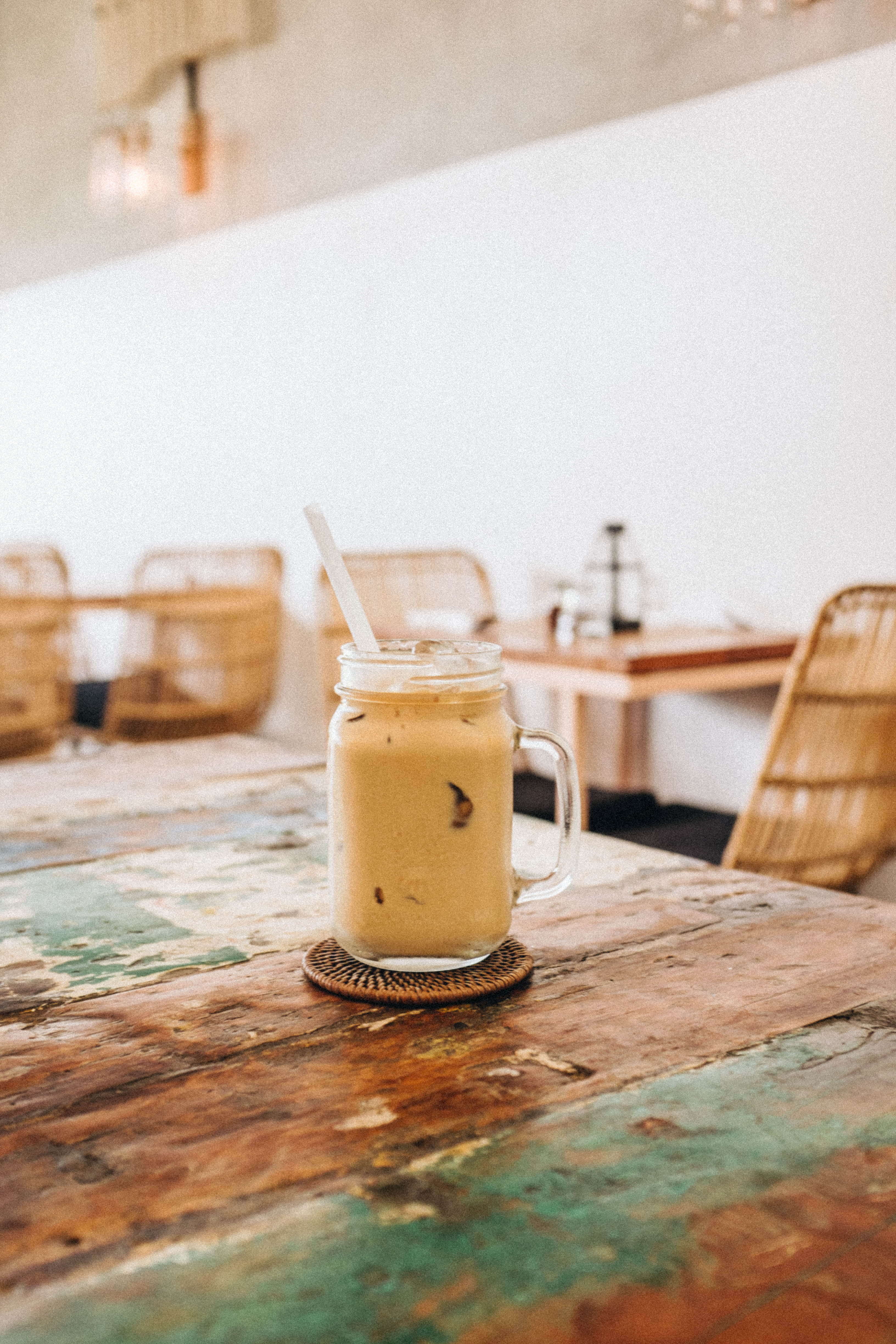 container, smoothie, chocolate, filled, still life, straw, dessert, tray, drinking glass, cup, food and drink, mug, photo, 4K, table, focus on foreground, Phone HD Wallpaper
