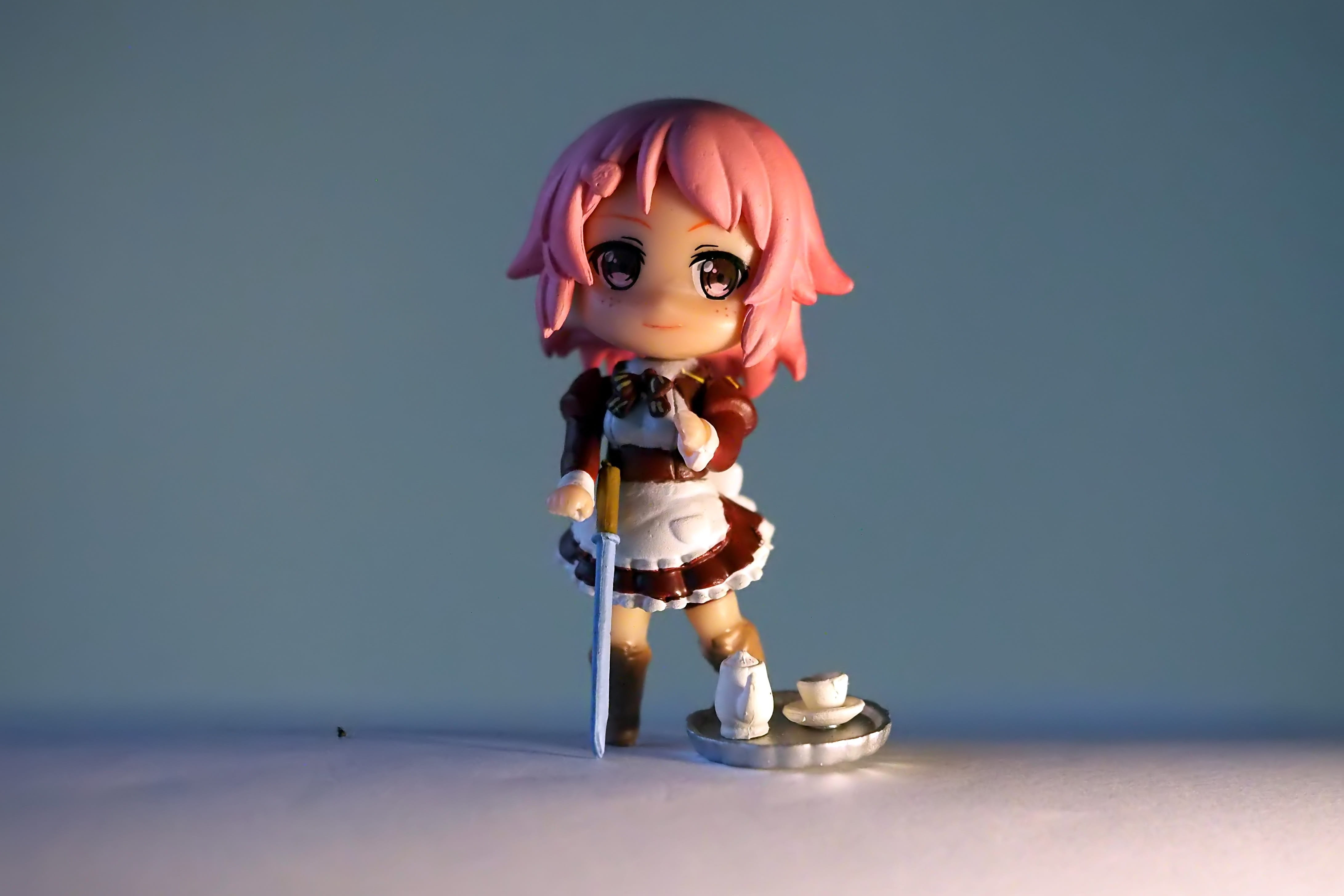 art, indoors, girl, human representation, young, representation, blue background, single object, series, game, retro styled, sword, gray, anime, japanese, HD Wallpaper