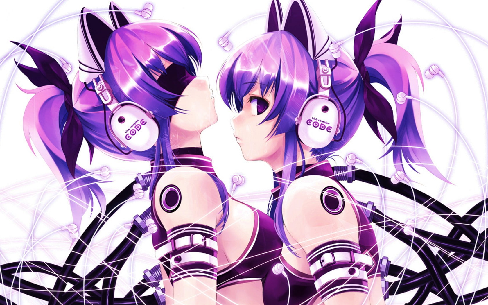 anime girls, multi colored, metal, indoors, fashion, choice, representation, pink color, mask, Exit Tunes, headphones, disguise, purple, 720P, purple hair, HD Wallpaper