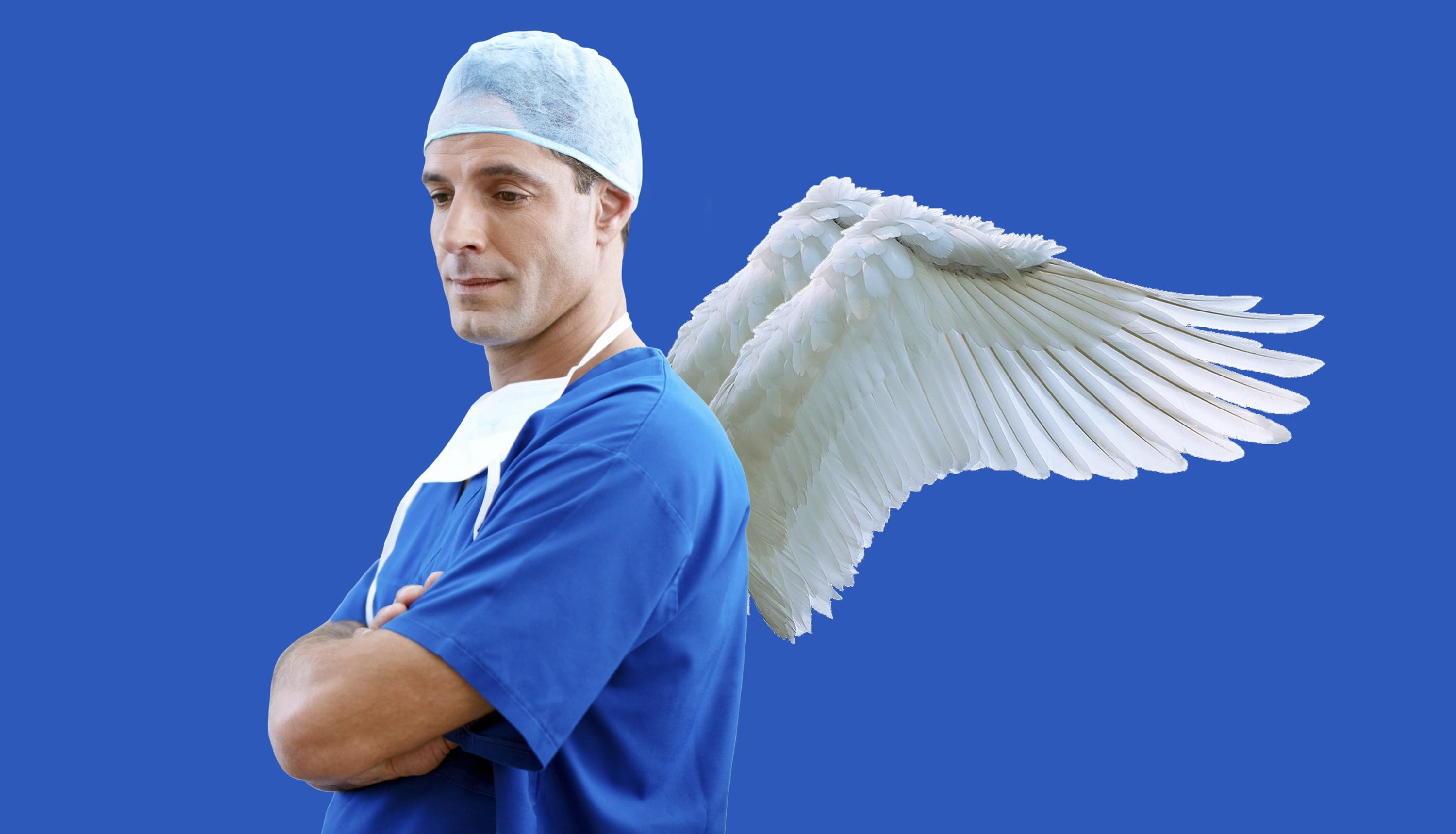 savior, looking, back, indoors, job, doctor, young men, occupation, hospital, blue background, adult, medicine, waist up, physician, arms, one person, healthcare, HD Wallpaper