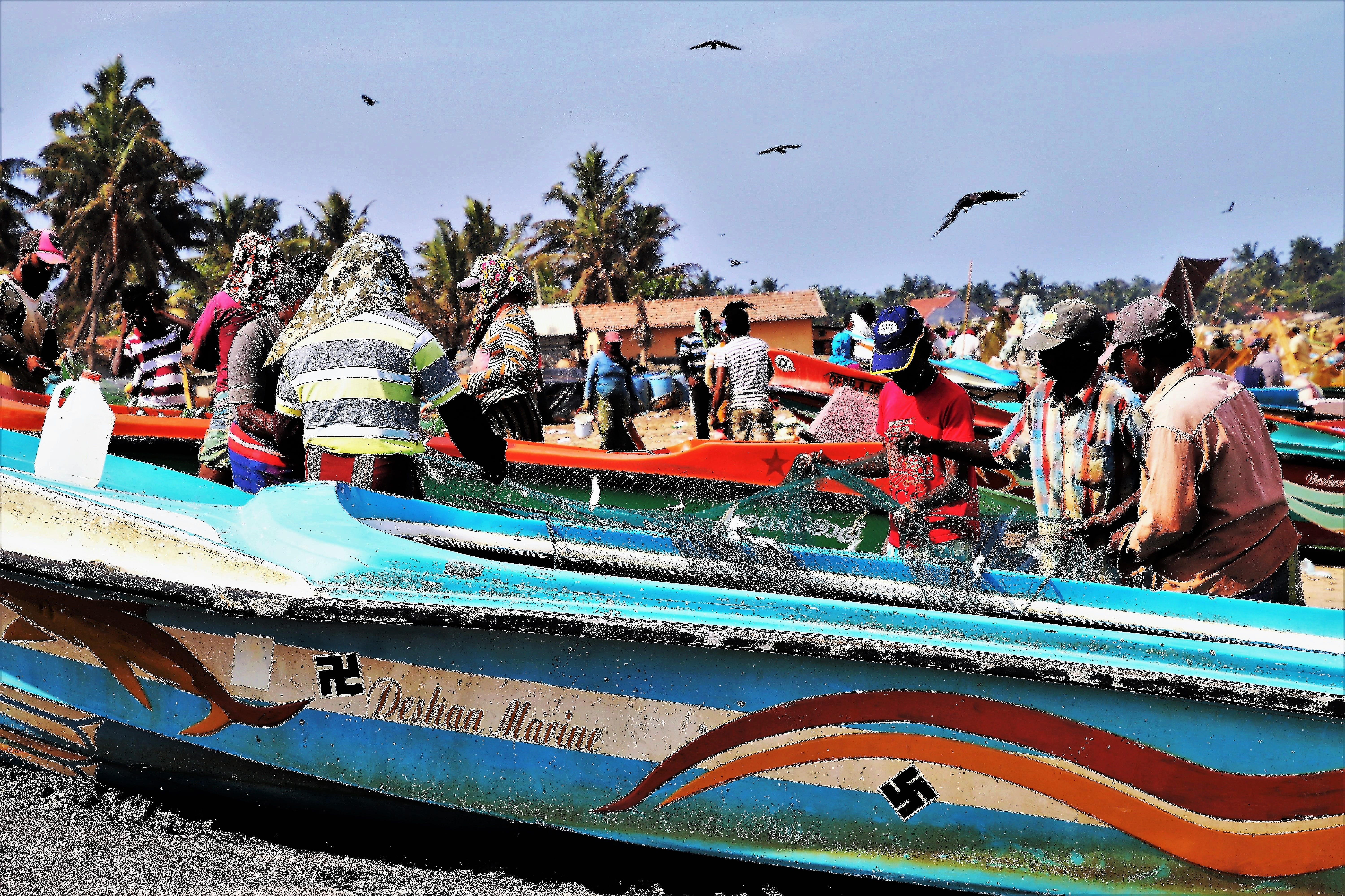 sky beach, people, lifestyles, indian, crowd, birds, symbol, men, indian ocean, outdoors, fish, water, side, poverty, adult, work, 5K, the swastika, the style of the country, HD Wallpaper