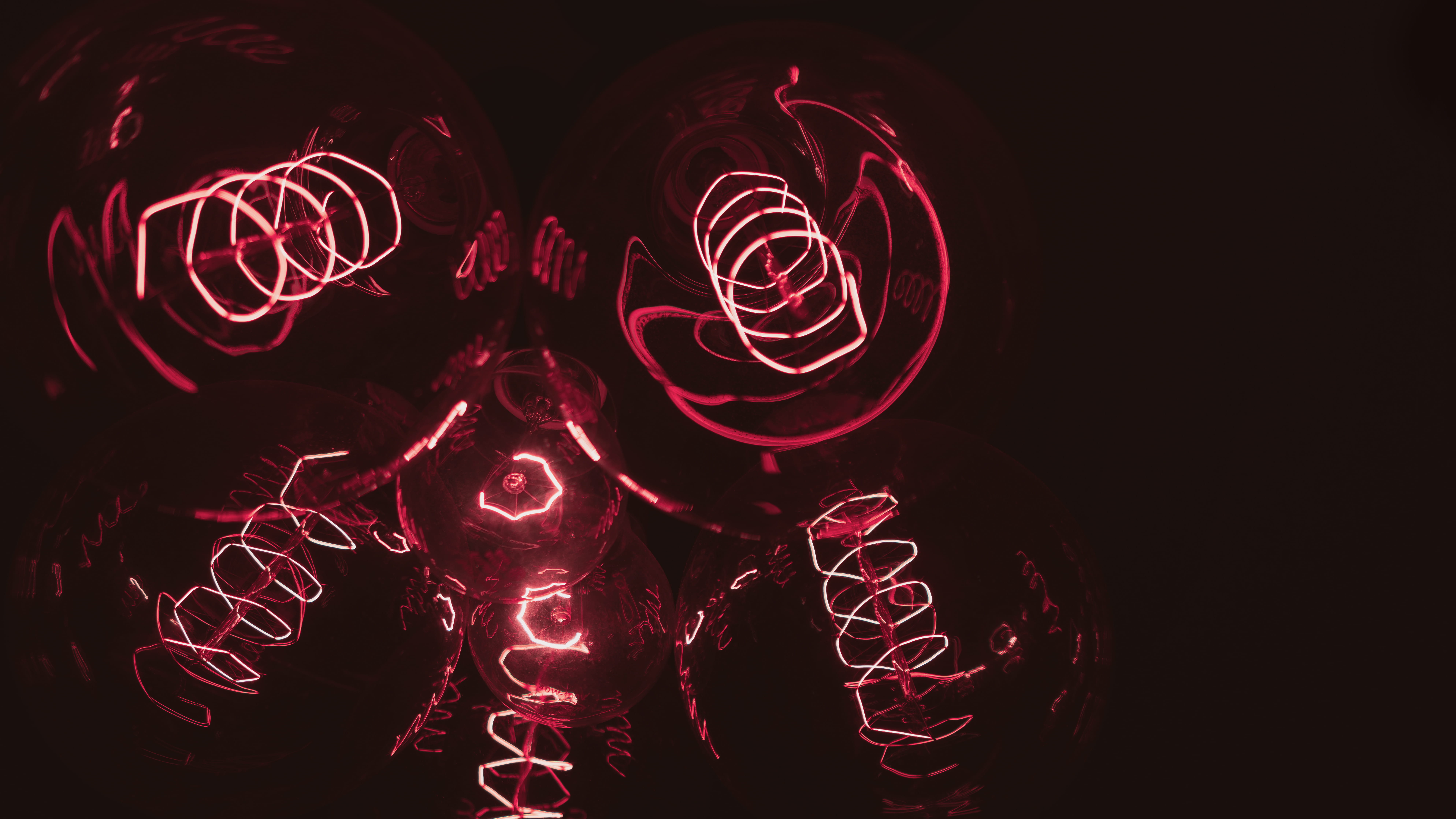spiral, motion, studio shot, edison, cluster, lamp, light, anatomy, lighting, lights, selective, bulb, pattern, illustration, lit, technology, bulbs, red, HD Wallpaper
