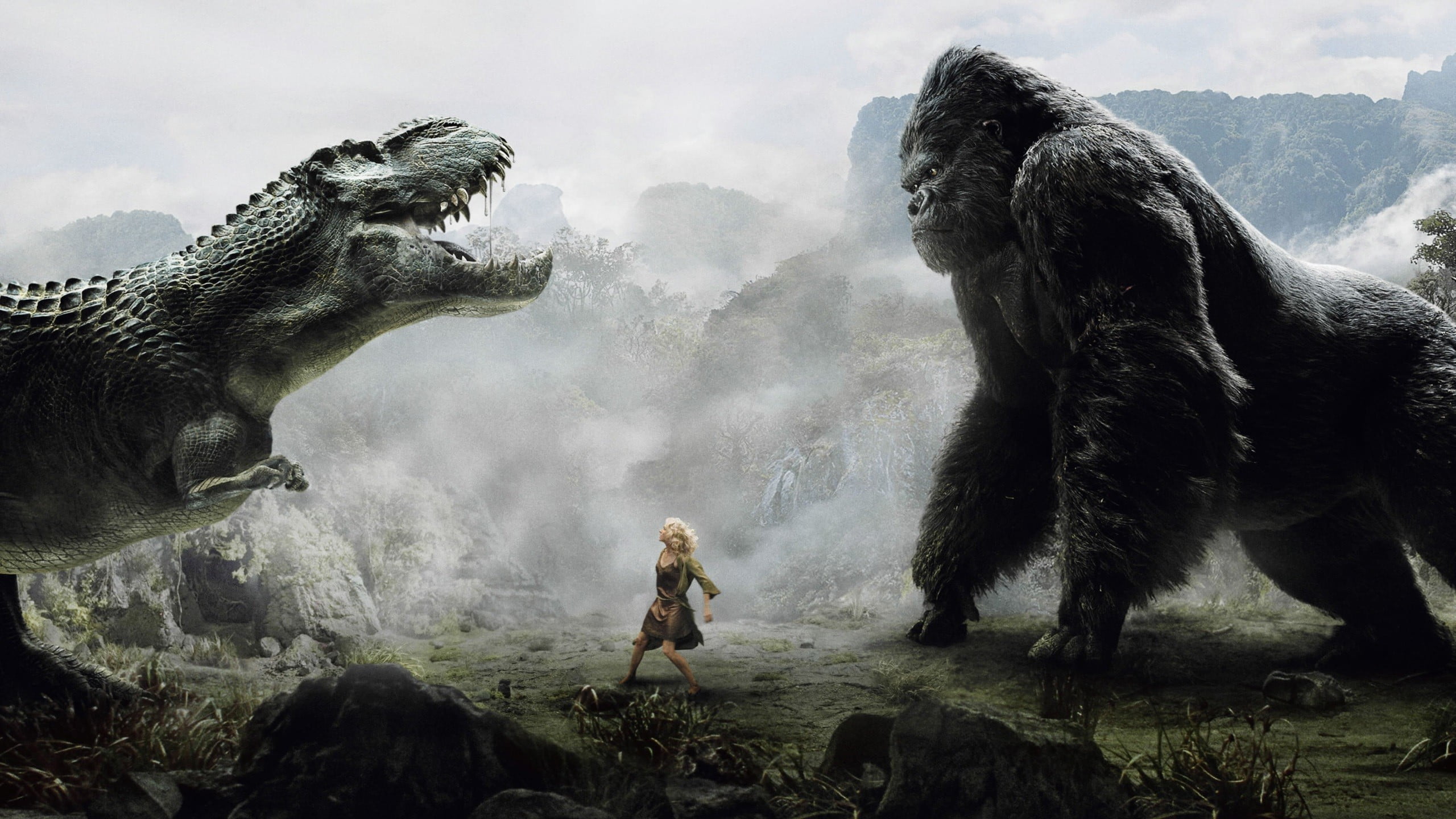 Naomi Watts, movies, King Kong, rock - object, sky, domestic animals, representation, nature, cloud - sky, group of animals, outdoors, people, day, sculpture, HD Wallpaper