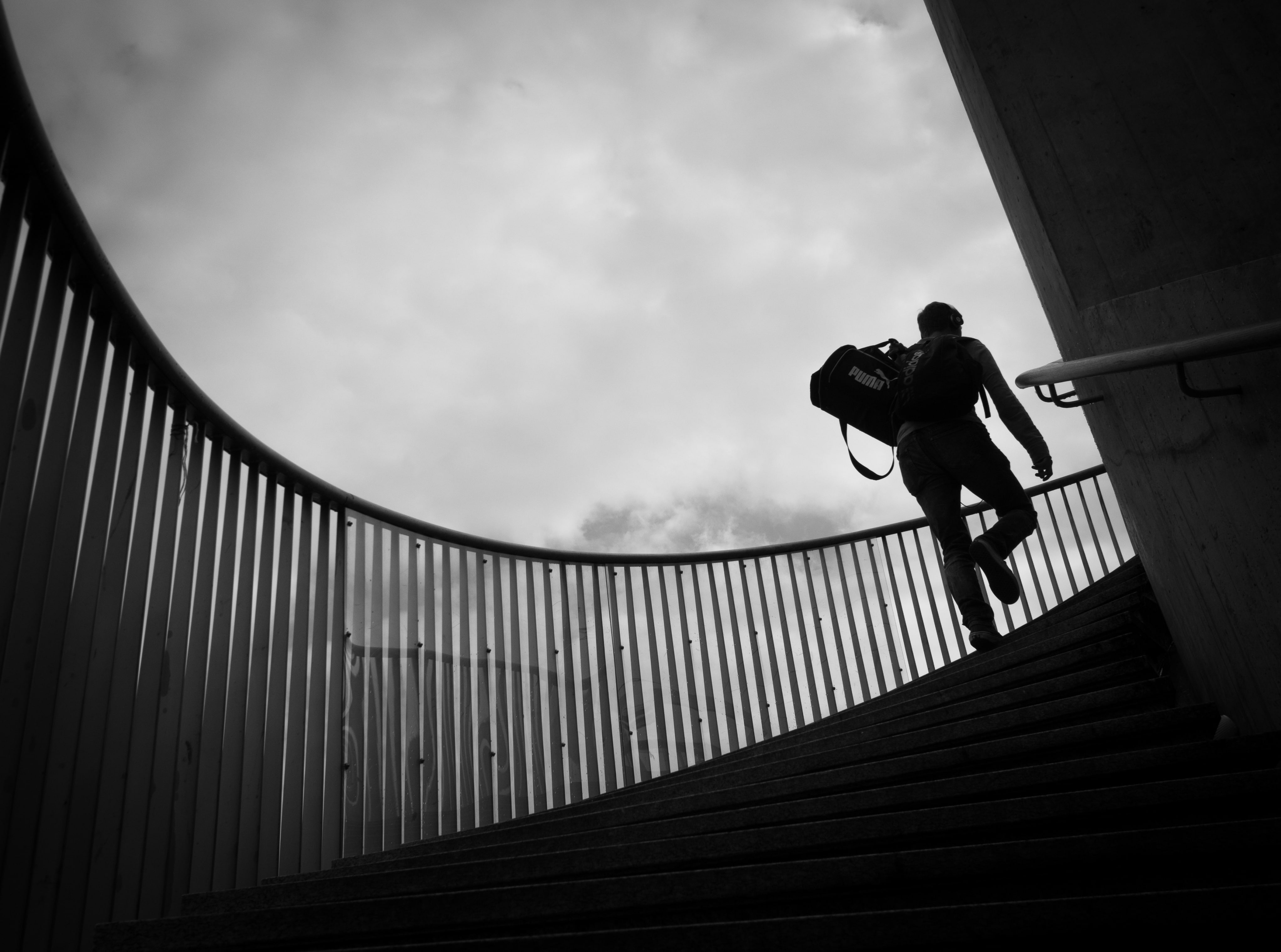 industriequartier, 4K, photography, Climbing, sky, Black, built structure, architecture, walking, Stairs, man, nature, day, men, zurich, full length, leisure activity, HD Wallpaper