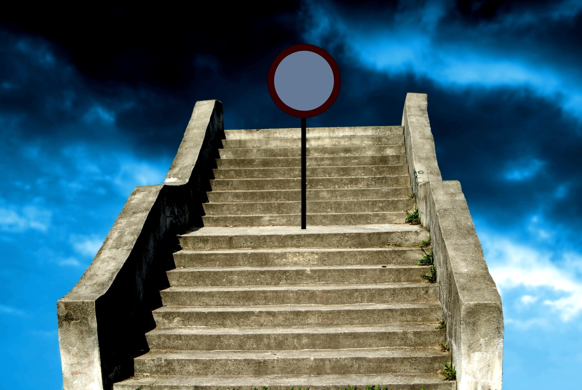 heaven, direction, the prohibition of, cloudy, concrete, going, illustration, sin, blue, architecture, old, stairway, hell, steps and staircases, guidance, HD Wallpaper