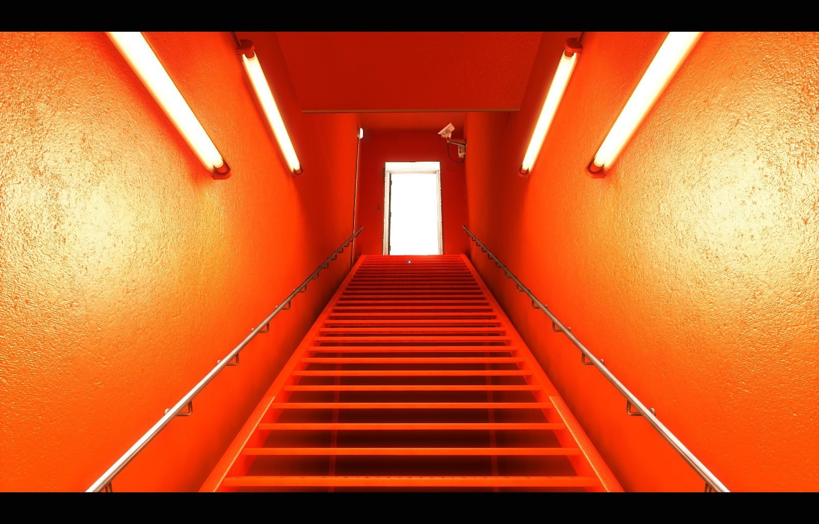 orange color, built structure, staircase, illuminated, day, video games, no people, Mirrors Edge, stairs, door, corridor, screenshots, building, transfer print, HD Wallpaper