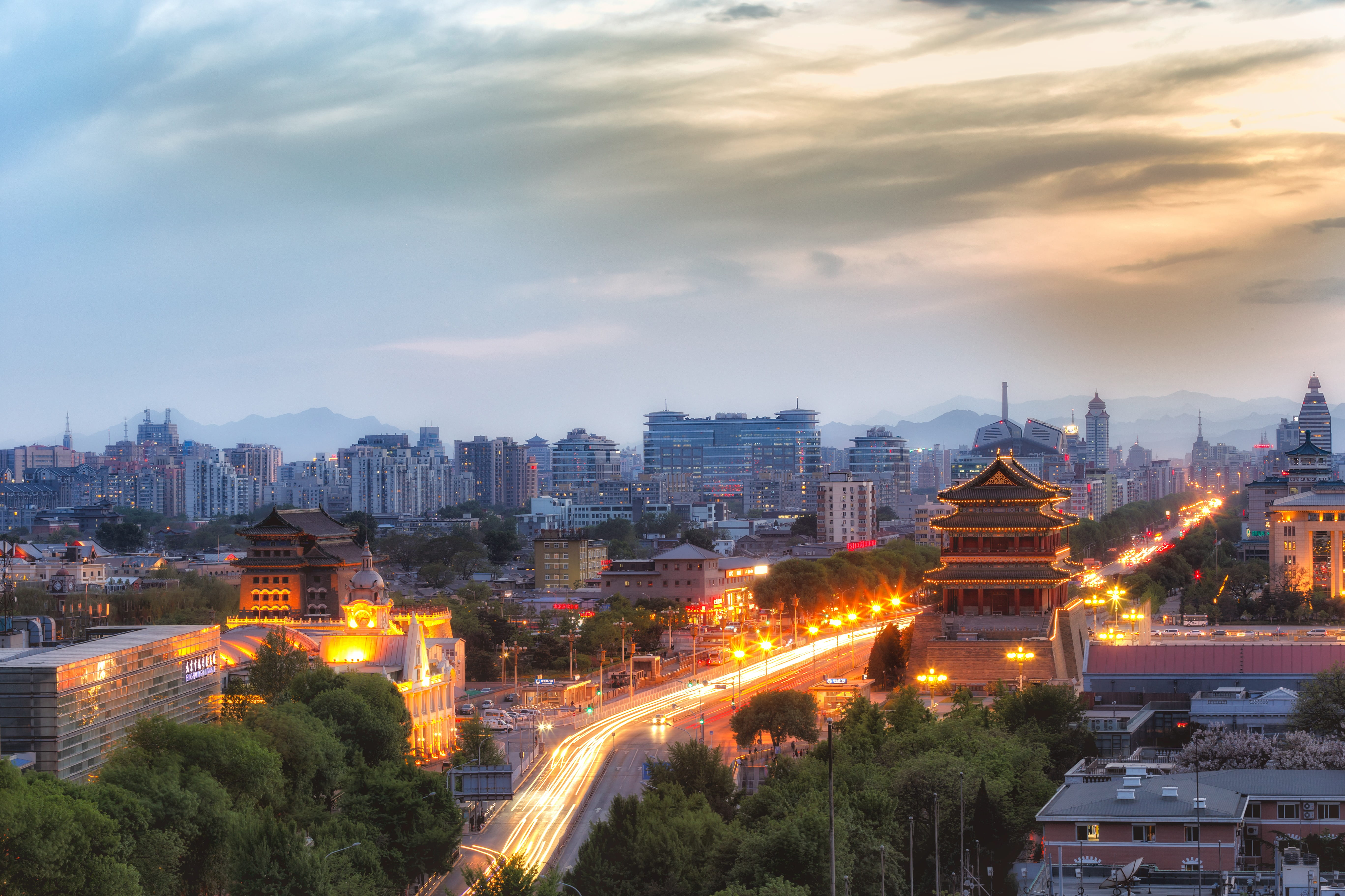 urban skyline, outdoors, tower, residential district, cloud - sky, building, city, skyscraper, dusk, travel destinations, built structure, illuminated, HD Wallpaper