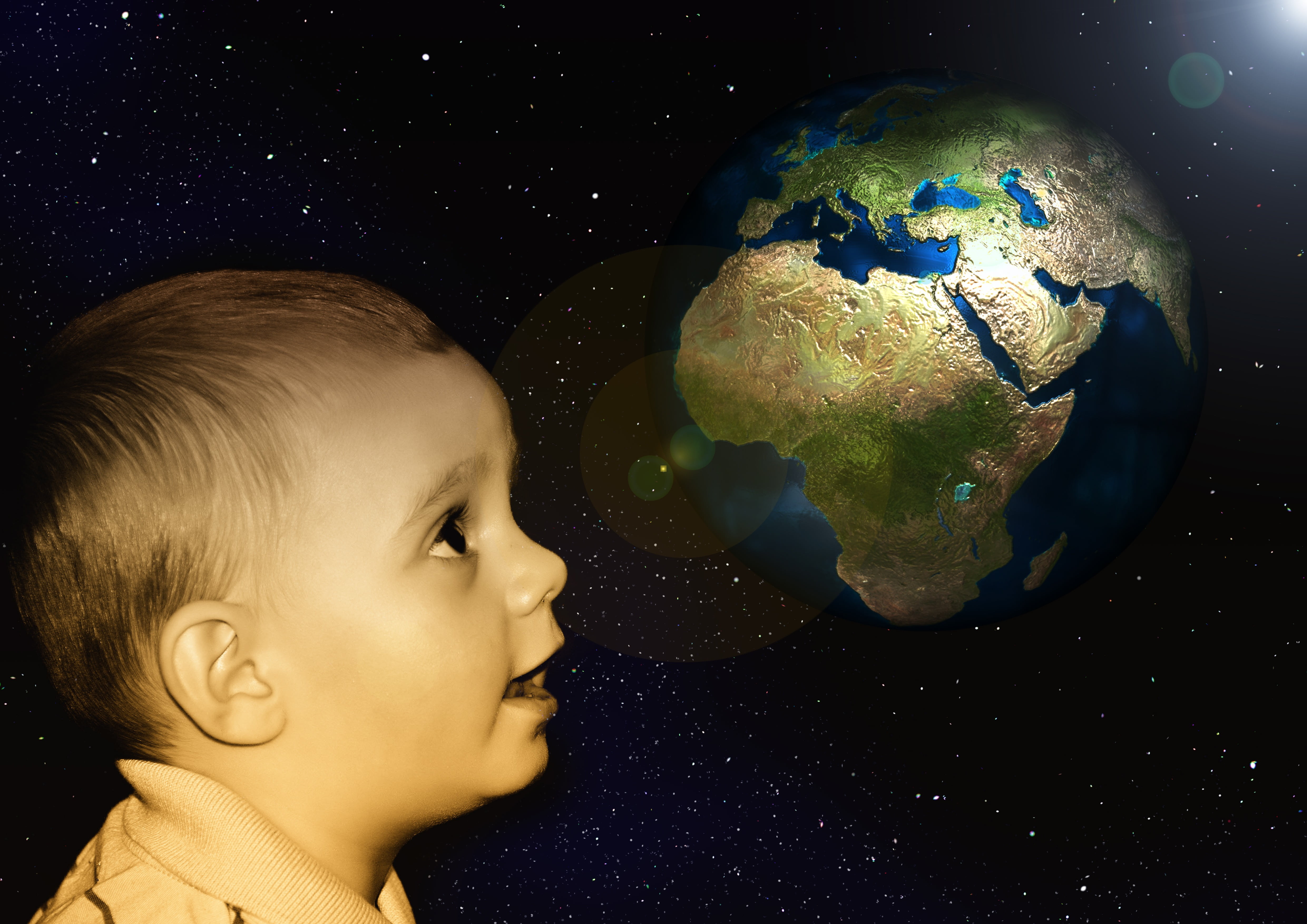 looking, view, headshot, children, look, earth, childhood, planet earth, marvel, face, young, baby, universe, profile view, light, nature, innocence, macro, HD Wallpaper
