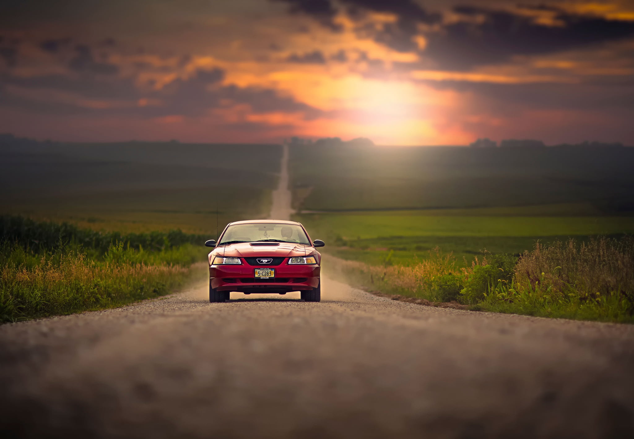 mustang, day, country Road, outdoors, red, beauty in nature, rear-View Mirror, car, landscape, sky, non-Urban Scene, off-Road Vehicle, transportation, road Trip, HD Wallpaper