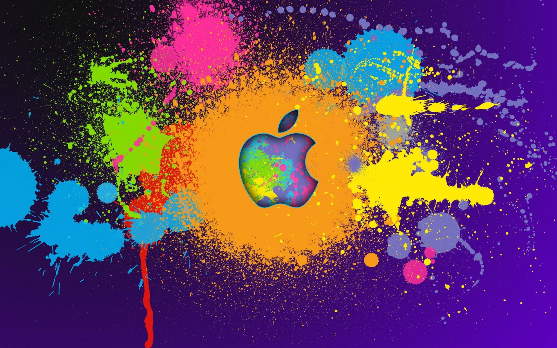 multi colored, colored background, indoors, no people, Apple, impact, vitality, splashing, Blots, abstract, splattered, changing form, studio shot, blue, HD Wallpaper