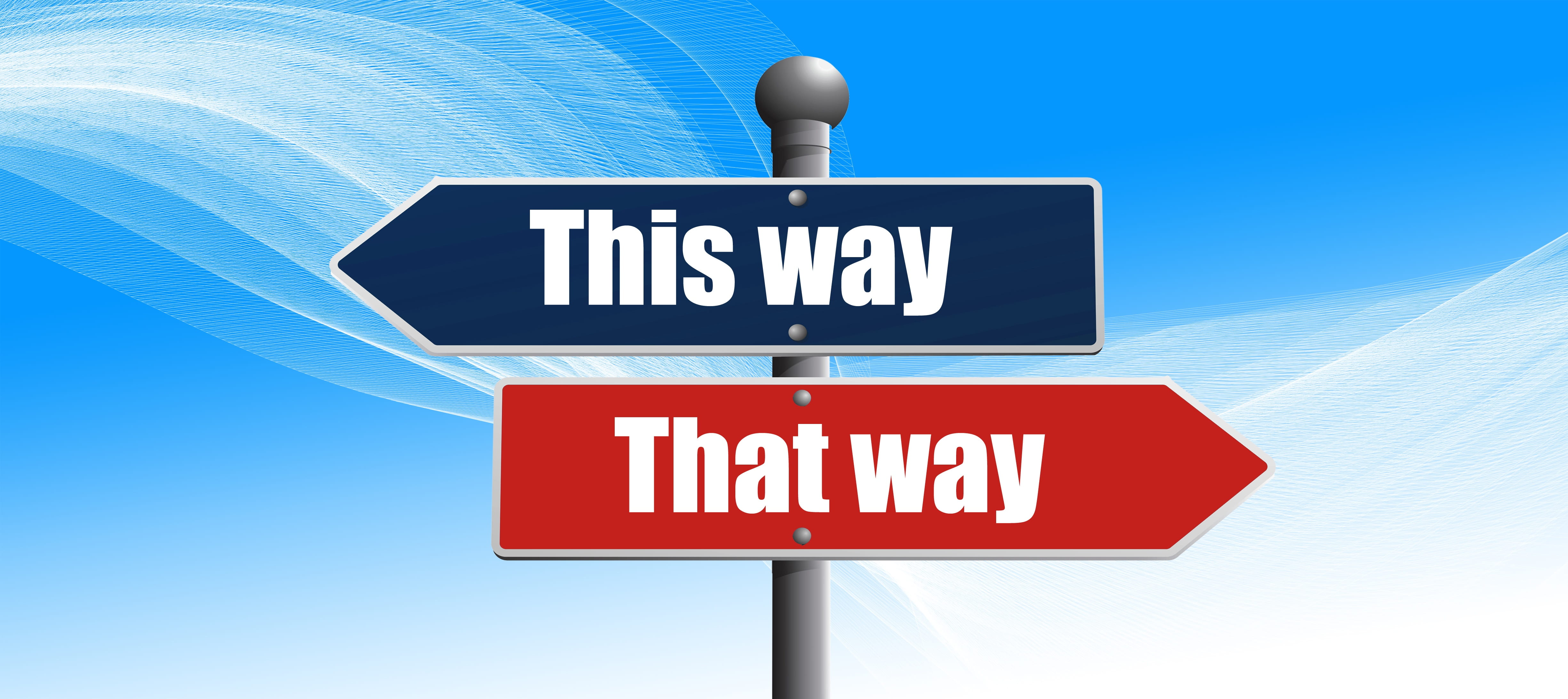 blue, signs, no people, directional sign, shield, sign, road, direction, way, clear sky, note, alternative, point of view, sky, road sign, red, nature, HD Wallpaper