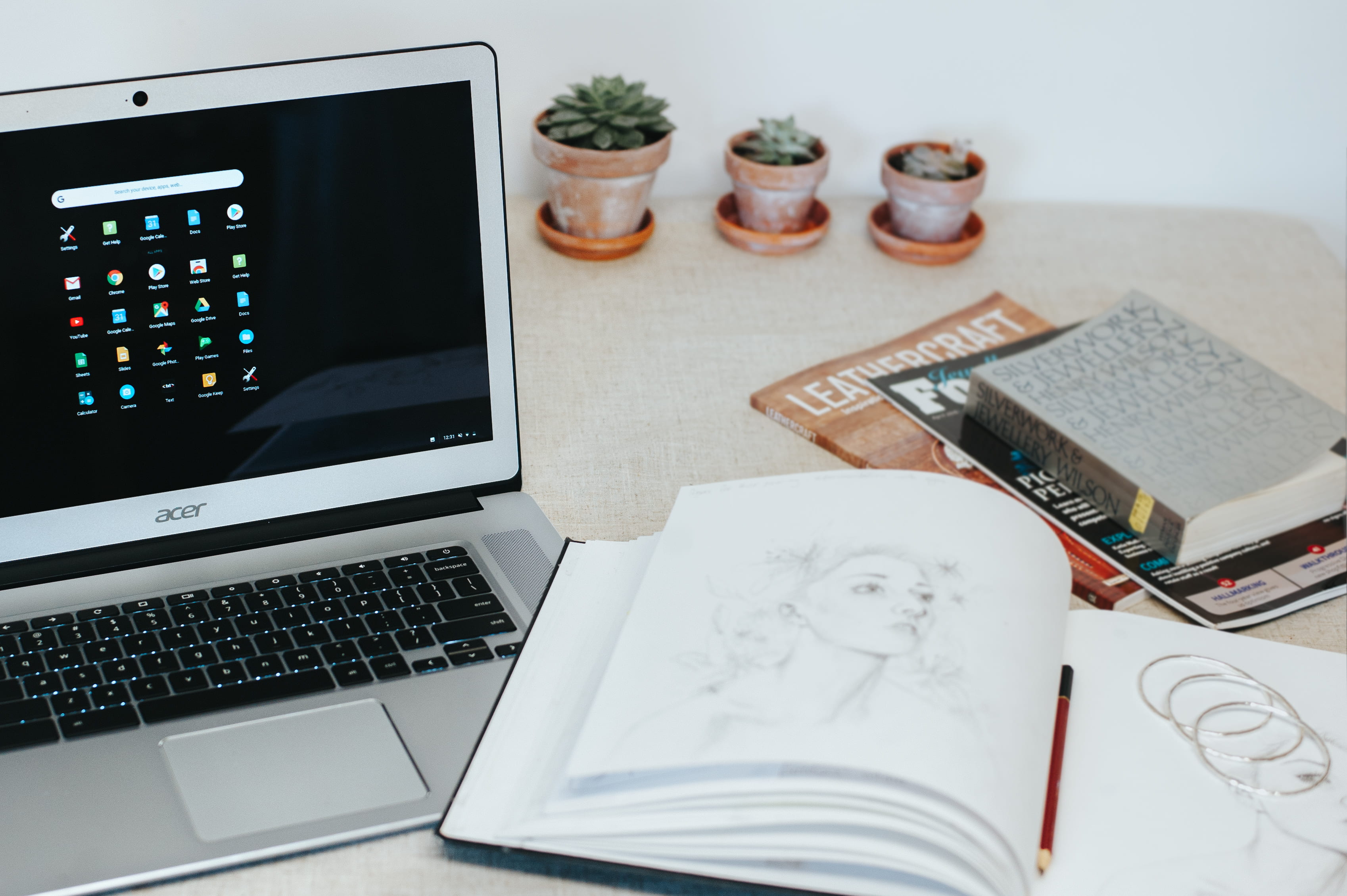 business, google chromebooks, no people, office, homework, turned, table, black, 2K, desk, laptop, calculator, wireless technology, near, furniture, paper, HD Wallpaper