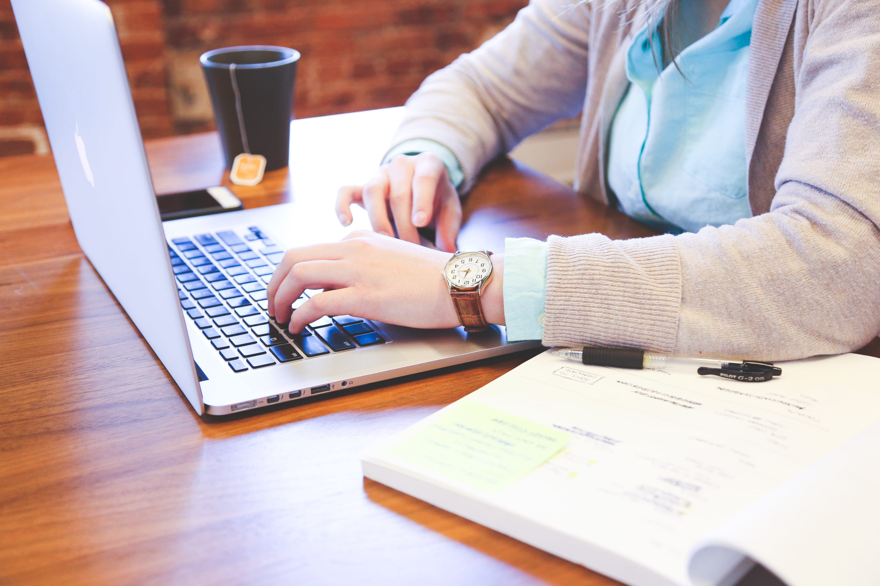 macbook pro, computer, woman, communication, person, laptop, furniture, wireless technology, learning, people, indoors, mug, table, adult, selective focus, HD Wallpaper