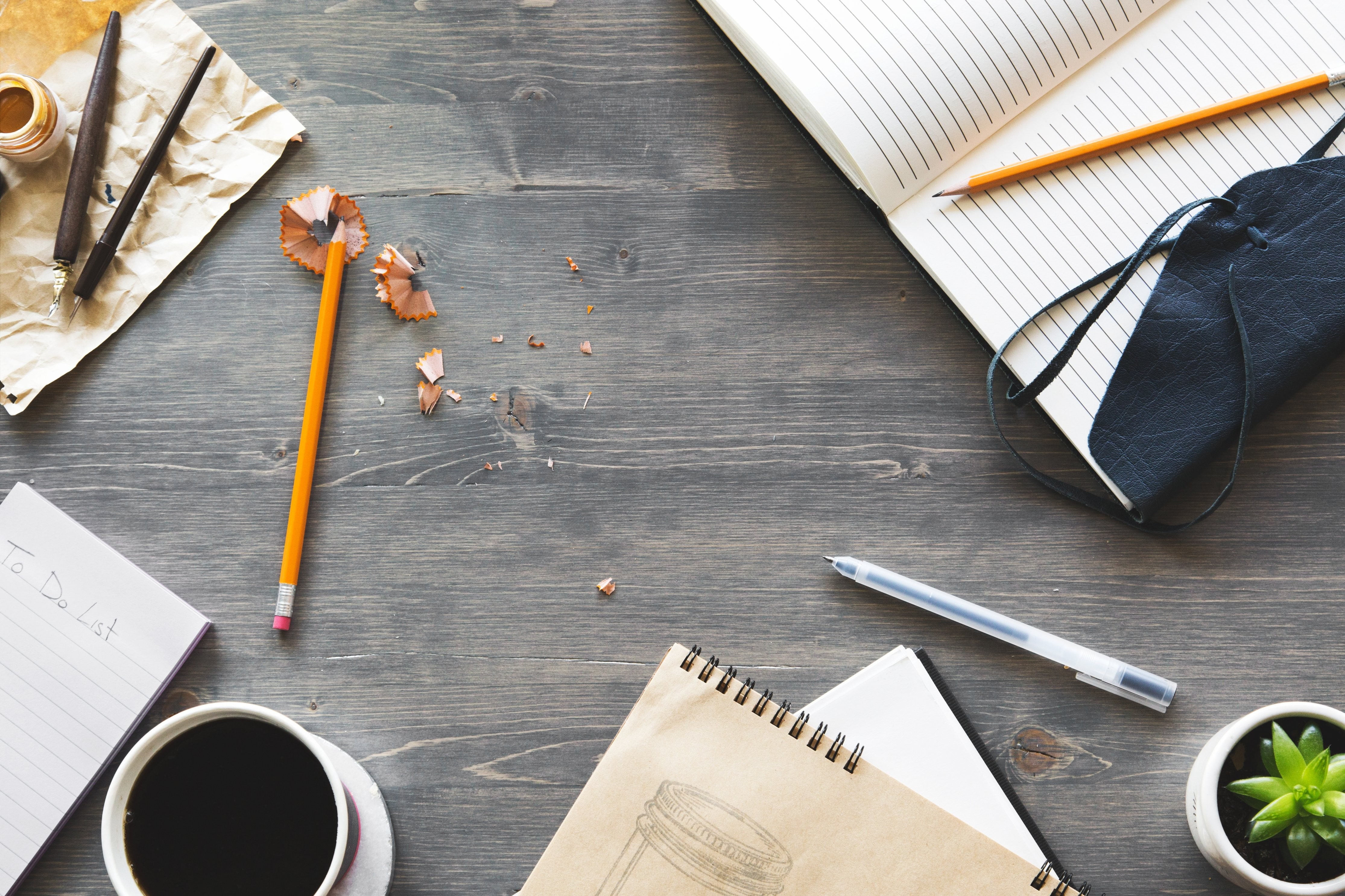 4k, 4K, writing tools, pencil, table, notebook, HD Wallpaper
