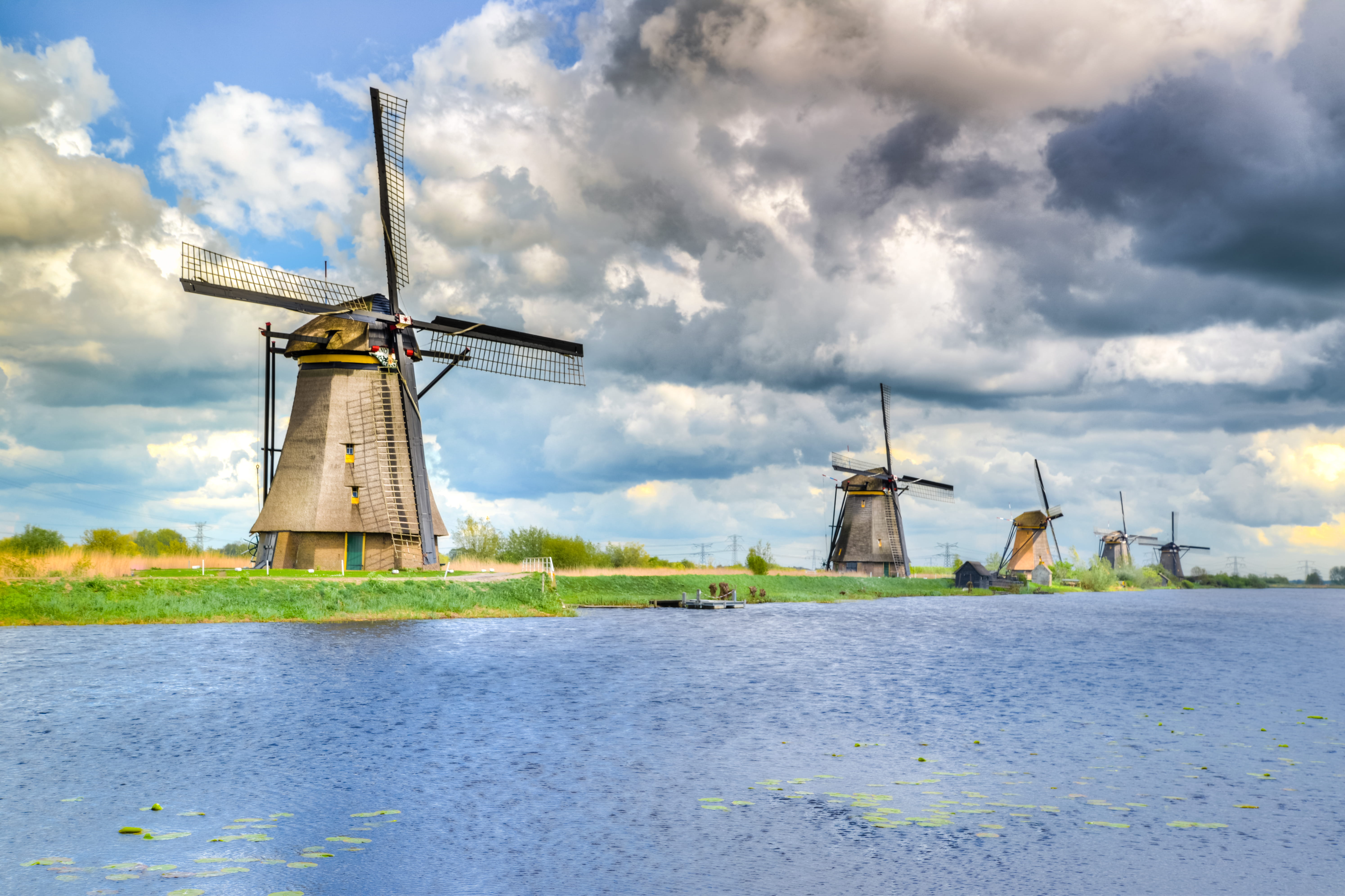propellers, summer, alternative energy, sky, efficiency, turbine, wind, architecture, landscape, water, environment, energy, black, wind power, brown, ecology, HD Wallpaper