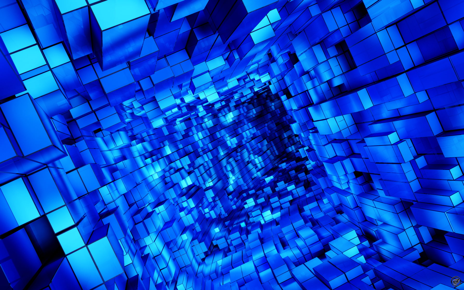 hd, 1080P, cube, box, abstract, blue, digital/artwork, pixelated, HD Wallpaper