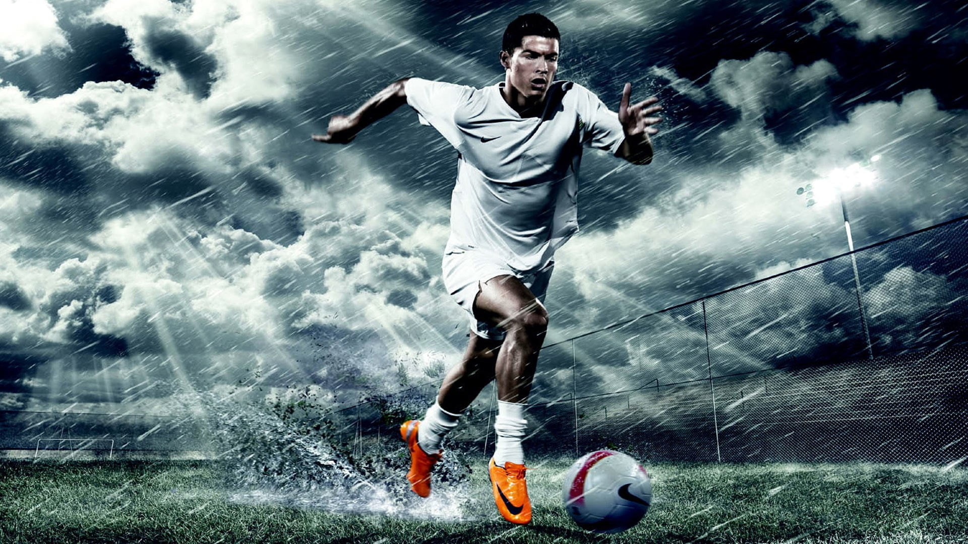 kicking, 1080P, competition, athlete, men, sports, digital art, soccer ball, soccer, team sport, stadium, nike, sports clothing, playing, professional sport, HD Wallpaper