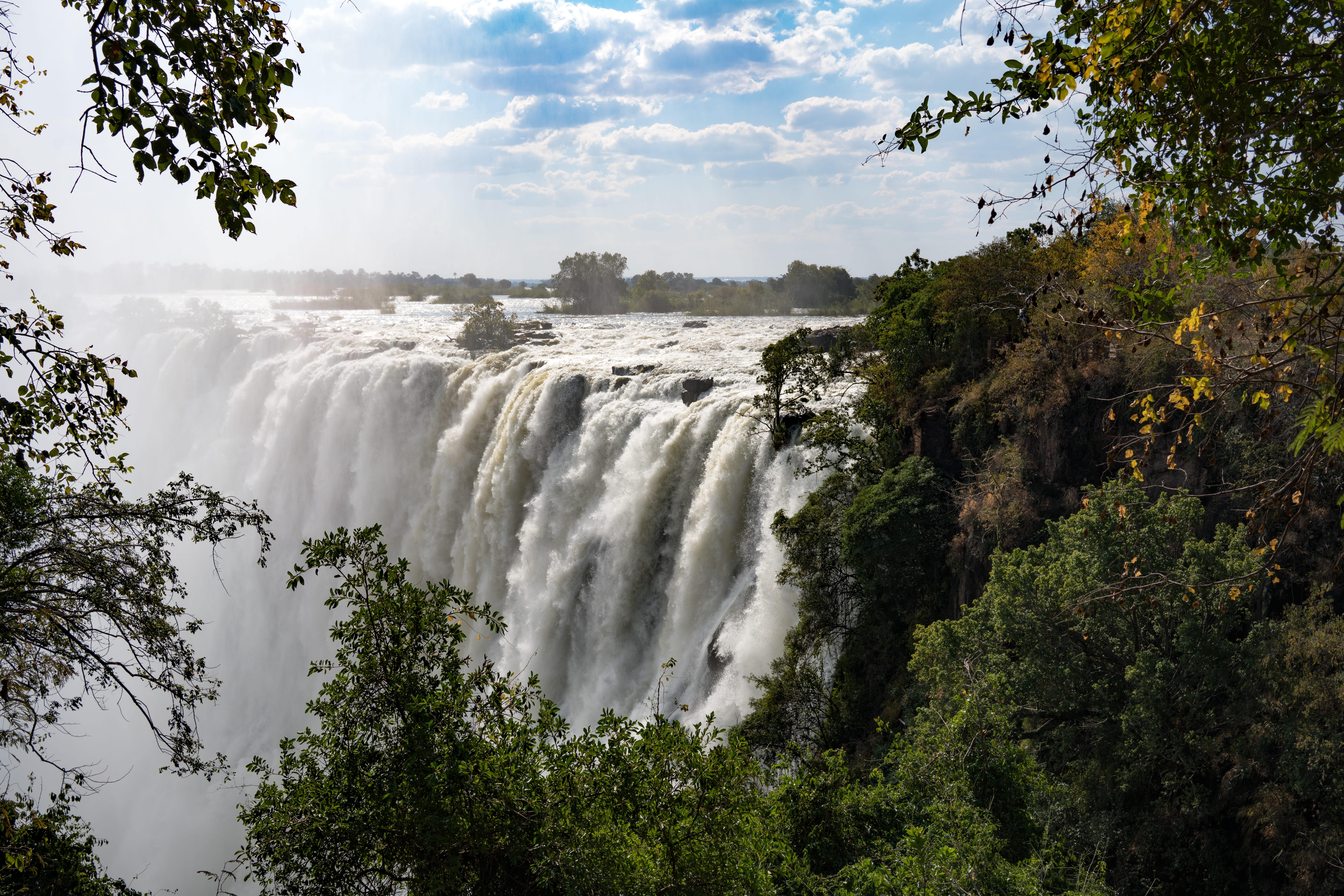 zimbabwe, motion, zambezi drive, scenics - nature, non-urban scene, growth, outdoors, flowing water, long exposure, sky, plant, water, cloud - sky, falling water, HD Wallpaper