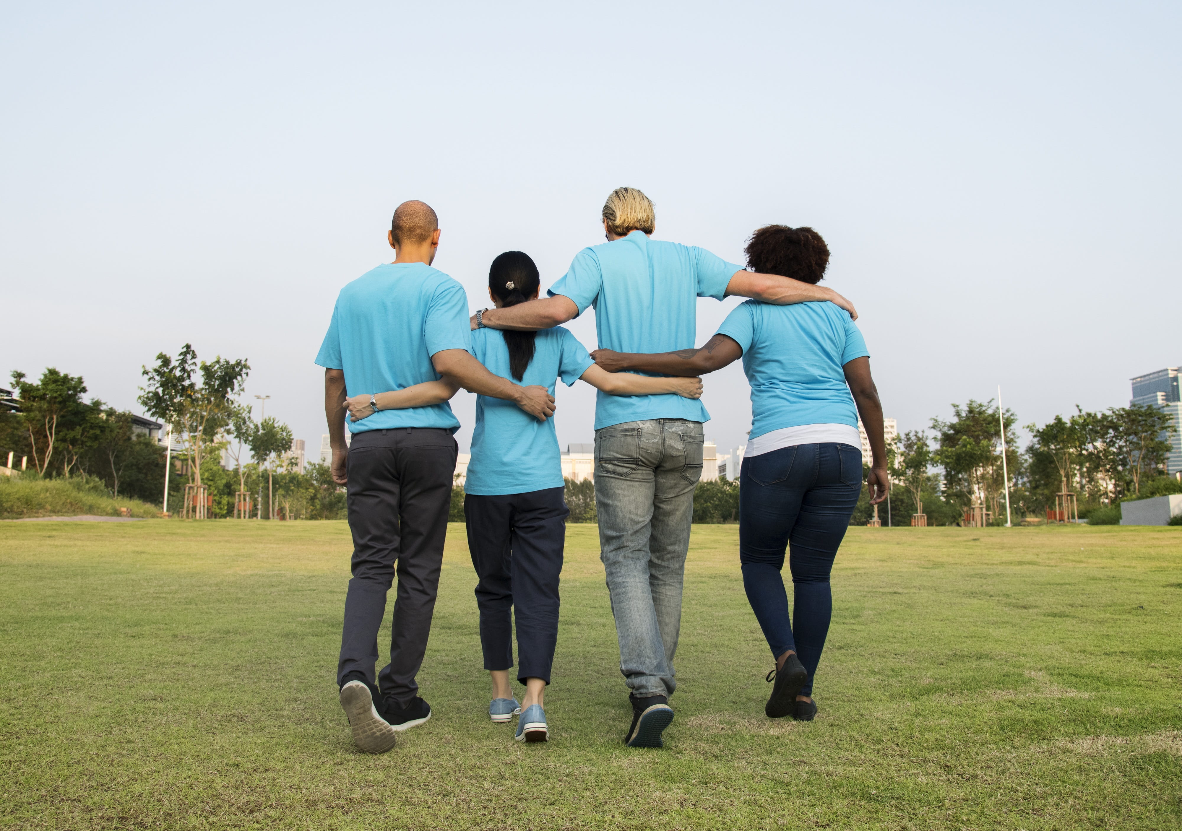arm around, males, full length, grass, grantor, diverse, friends, bonding, african descent, plant, chinese, real people, 4K, arms around, cheerful, adult, HD Wallpaper