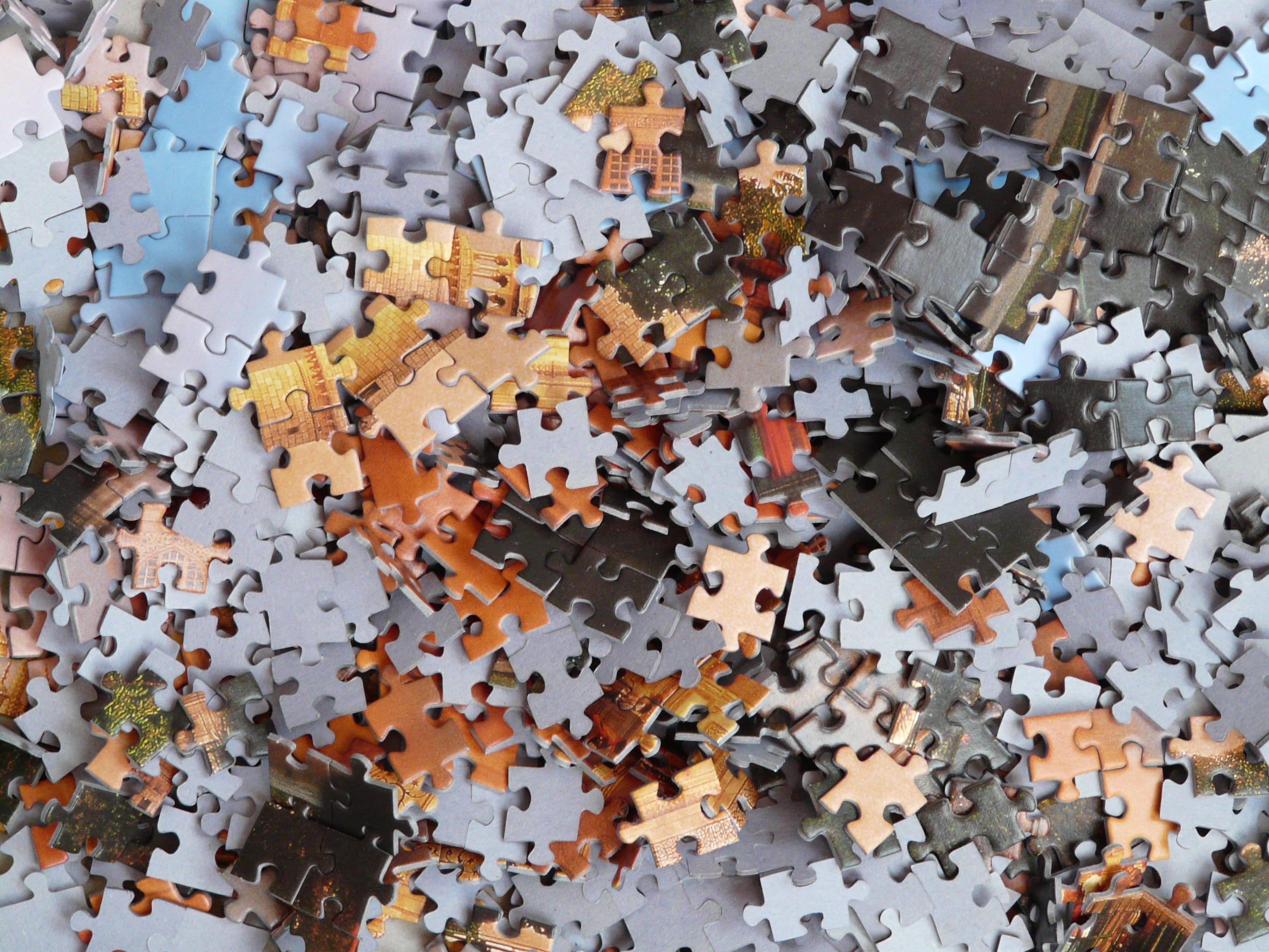 solution, cooperation, cardboard, jigsaw puzzle, day, design, connection, box, patience, Mess, Cardboard, boredom, abundance, Box, high angle view, jigsaw, HD Wallpaper