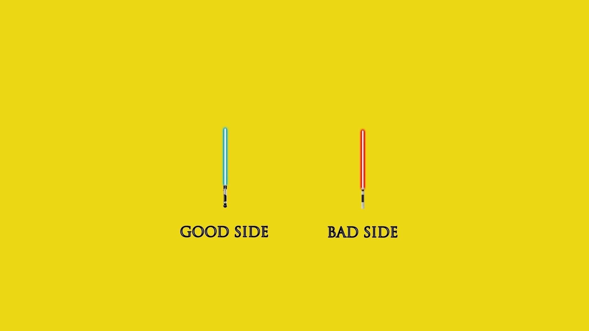 star wars, star, funny, side, 1920x1080, 1080P, lightsabers, text, wars, good, lightsaber, bad, HD Wallpaper