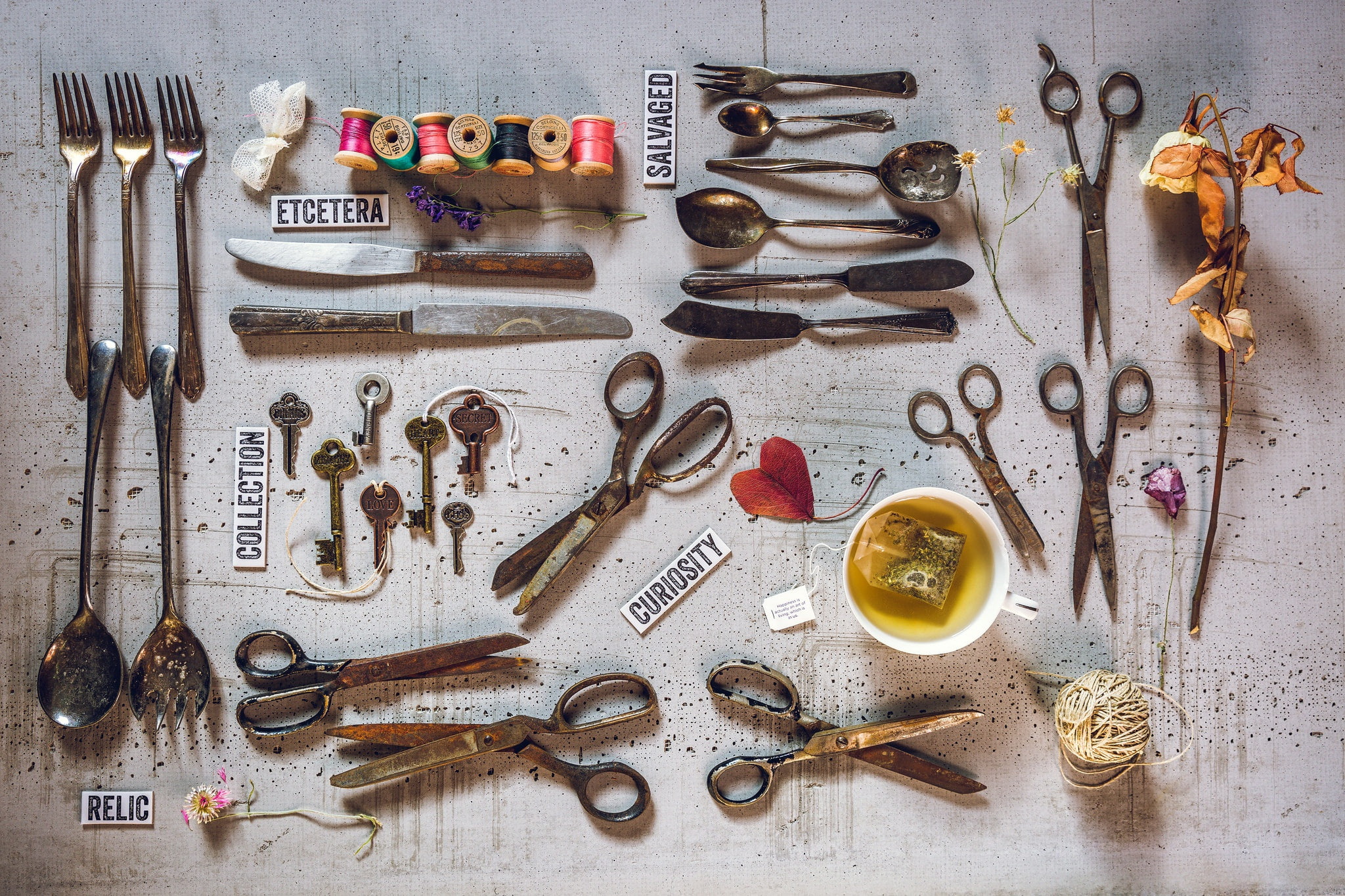 indoors, workshop, large group of objects, directly above, choice, kitchen utensil, tool, spoon, equipment, high angle view, still life, collage, hand tool, HD Wallpaper
