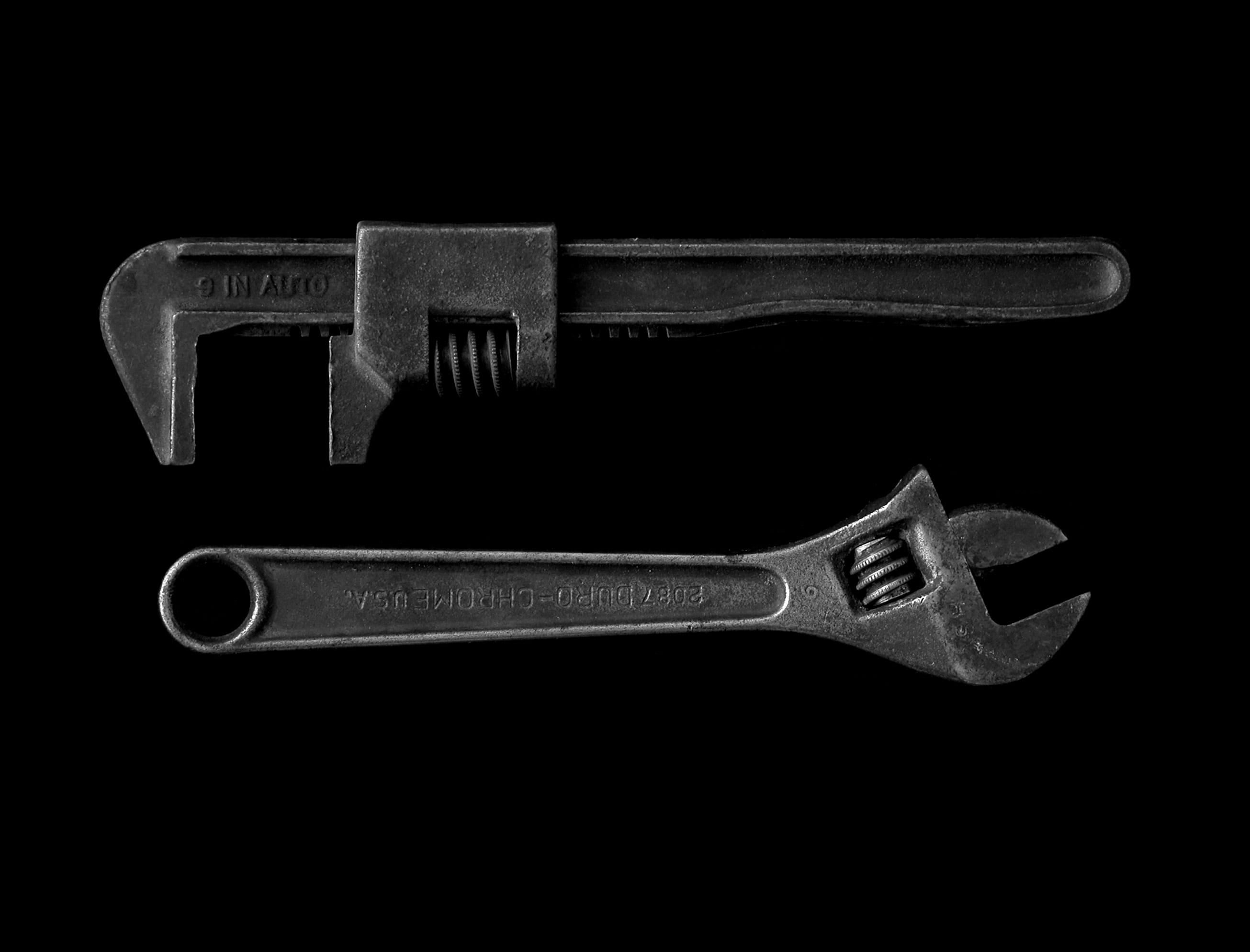 indoors, still life, protection, 2K, silver colored, black and white, studio shot, metal, grey, work tool, no people, gray, black, adjustable, spanner, HD Wallpaper