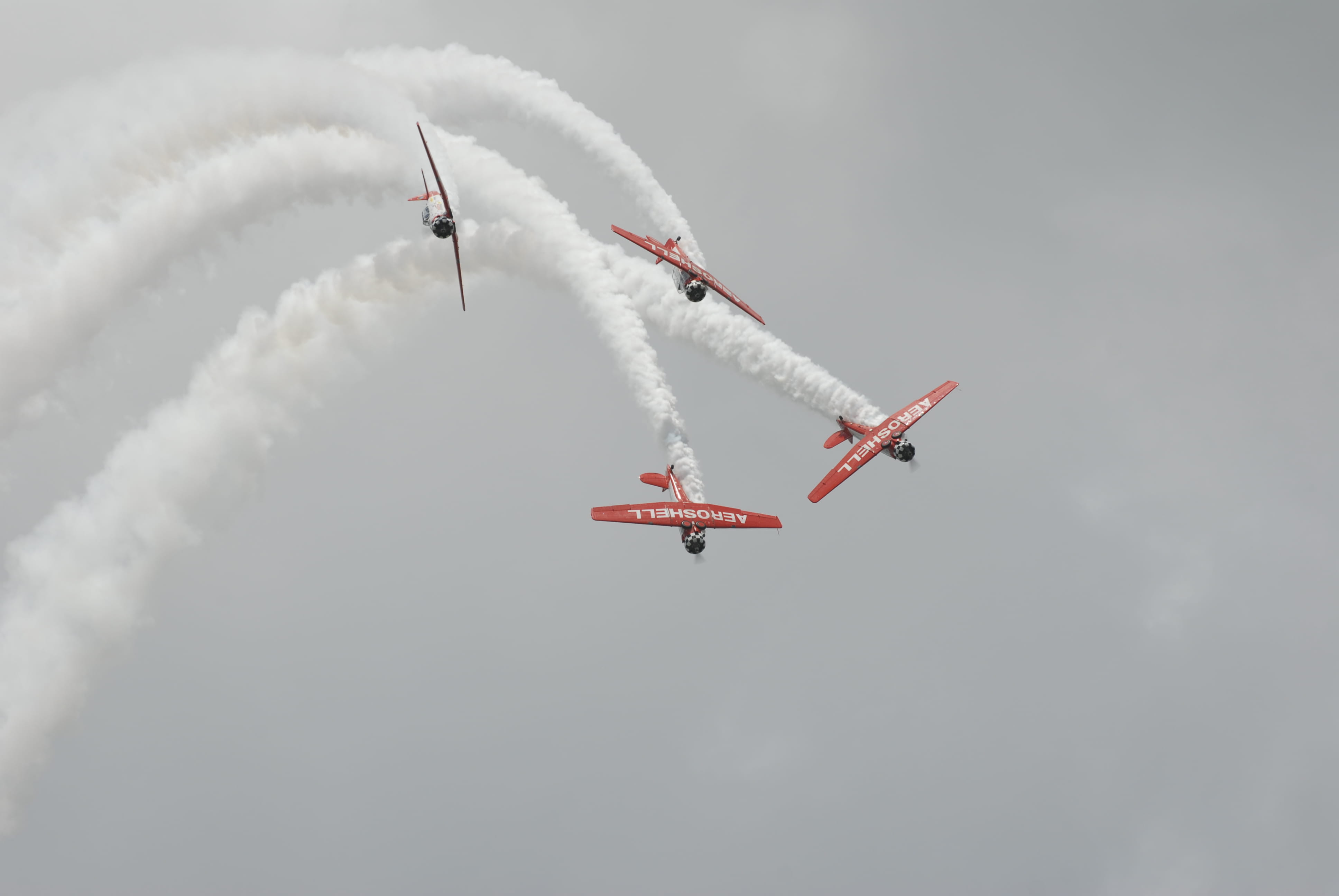 airshow, air, transportation, cloud - sky, four, plane, day, Aeroshell, order, exhibition, biplanes, red, izmir, 4K, aircraft Wing, teamwork, blue, flying, HD Wallpaper
