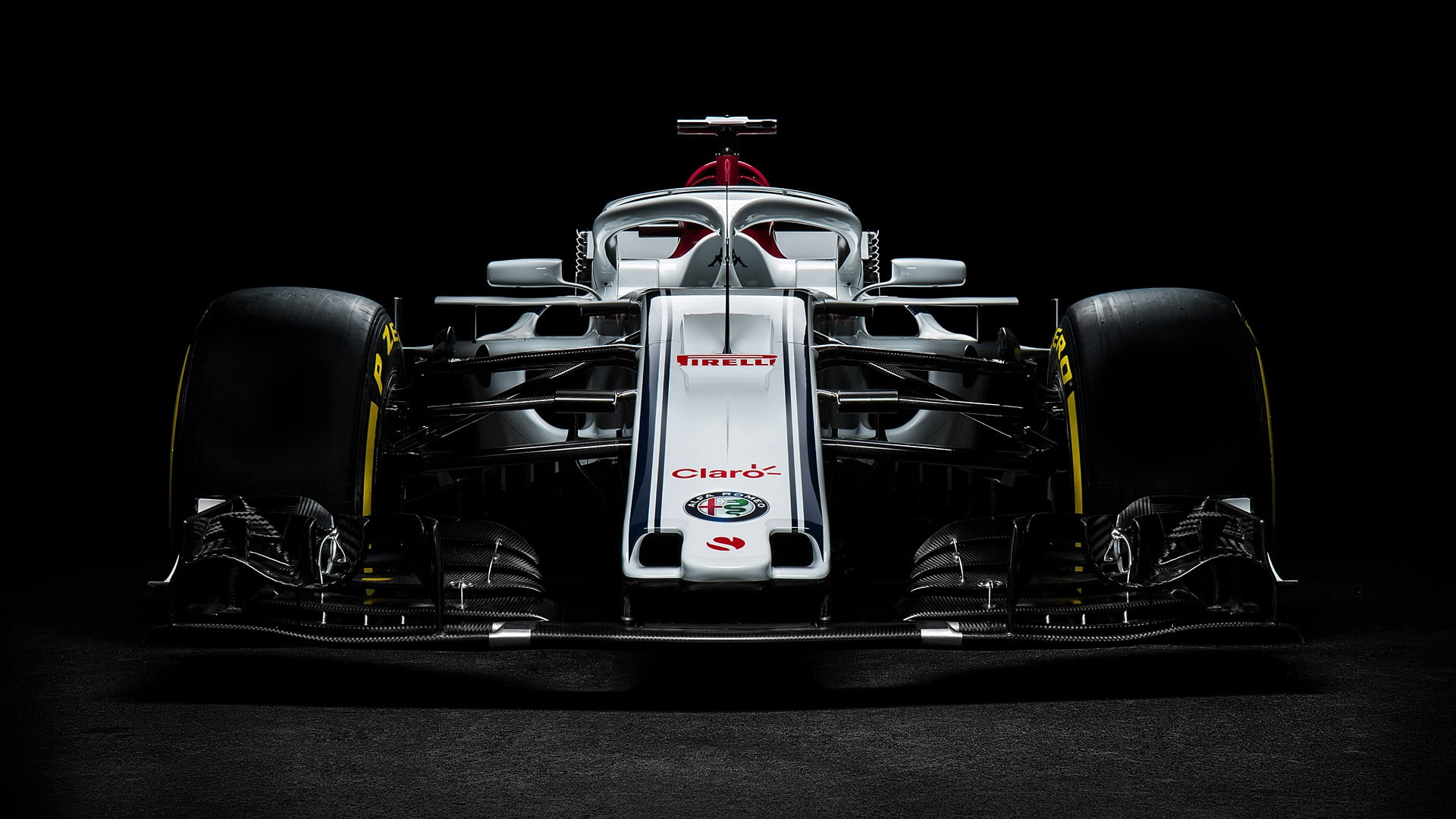 car, still life, sign, technology, front view, red, Formula one, 1080P, Sauber, close-up, metal, transportation, no people, land vehicle, black background, HD Wallpaper