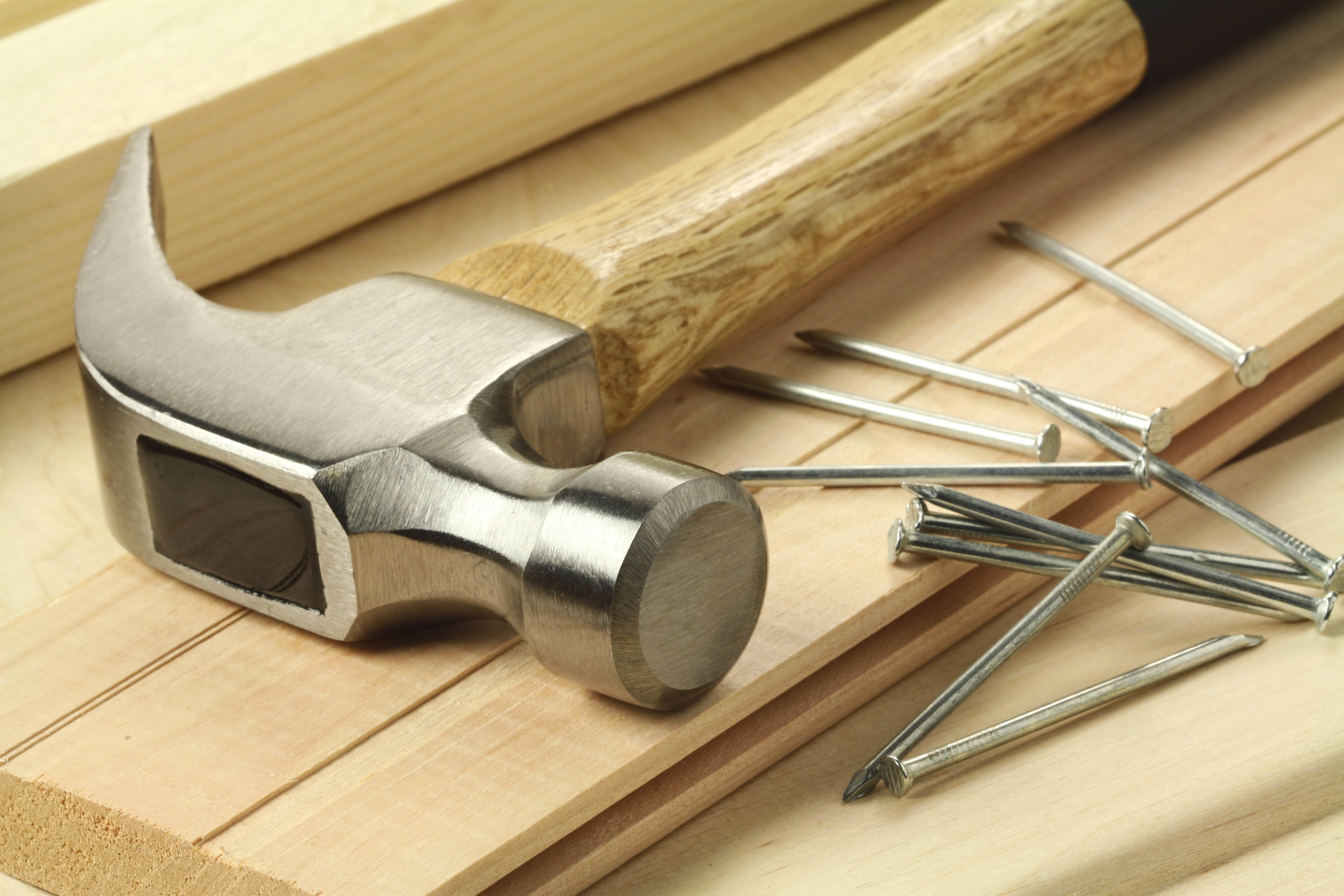 workshop, tool, household equipment, work Tool, industry, high angle view, metal, close-up, nail, table, hammer, kitchen utensil, backgrounds, steel, still life, HD Wallpaper