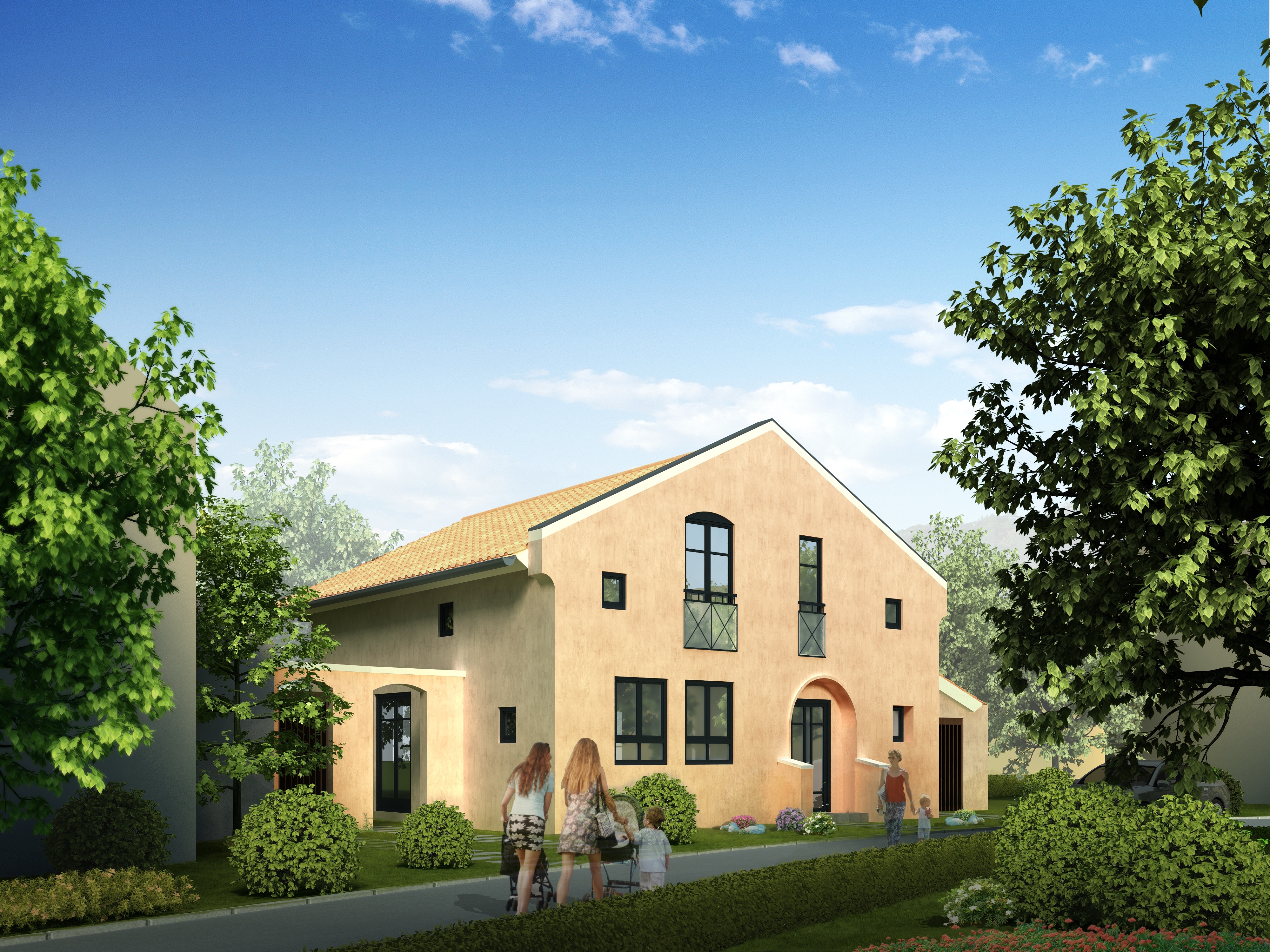 day, home Ownership, child, green color, house, beside, walking, nature, grass, multi-family home, visualization 3d, sky, architecture, rendering, tree, HD Wallpaper