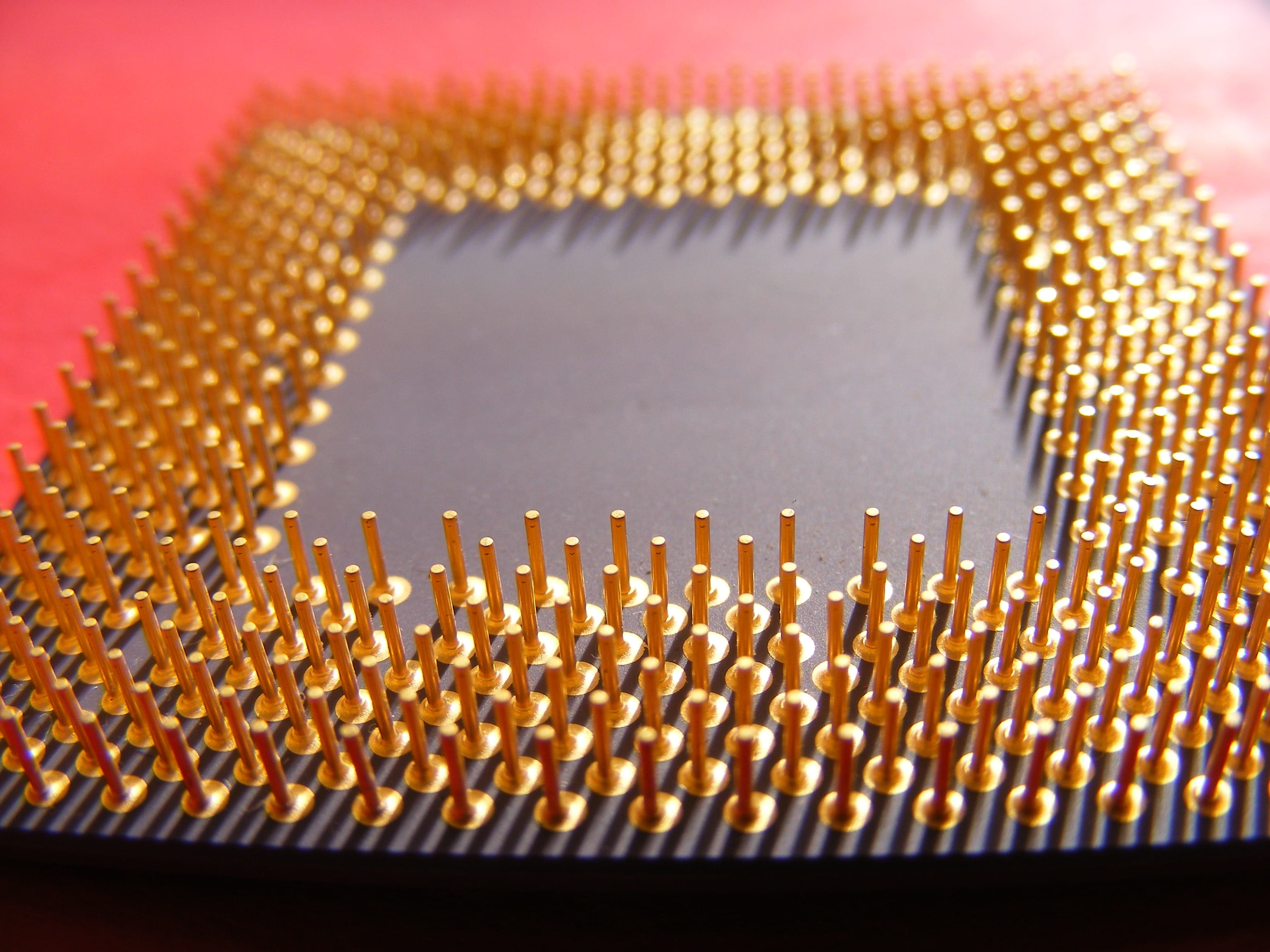 circuit Board, macro, electronics Industry, semiconductor, colored background, in a row, close-up, selective focus, Duron, Pins, computer equipment, still life, HD Wallpaper