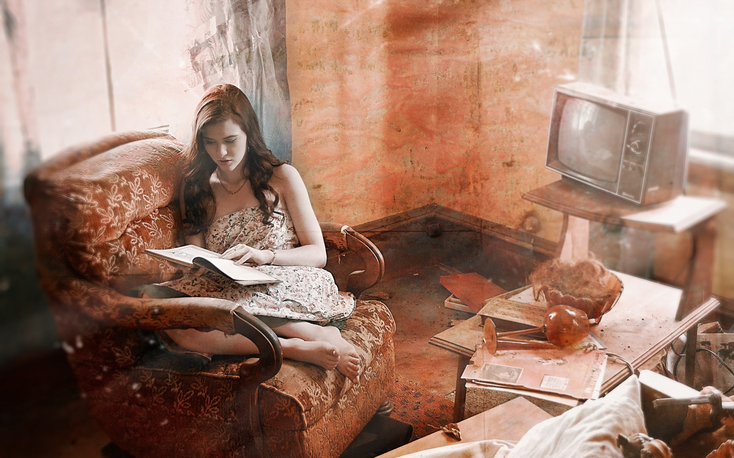 Girl, Abandoned, 2K, Read, Book, House, Old, HD Wallpaper