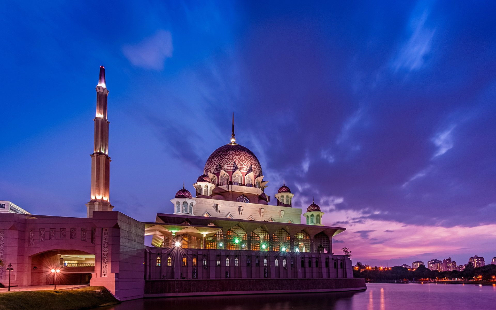 Building, Putra Mosque, 1080P, Night, Putrajaya, Buildings, Indonesia, Mosque, HD Wallpaper