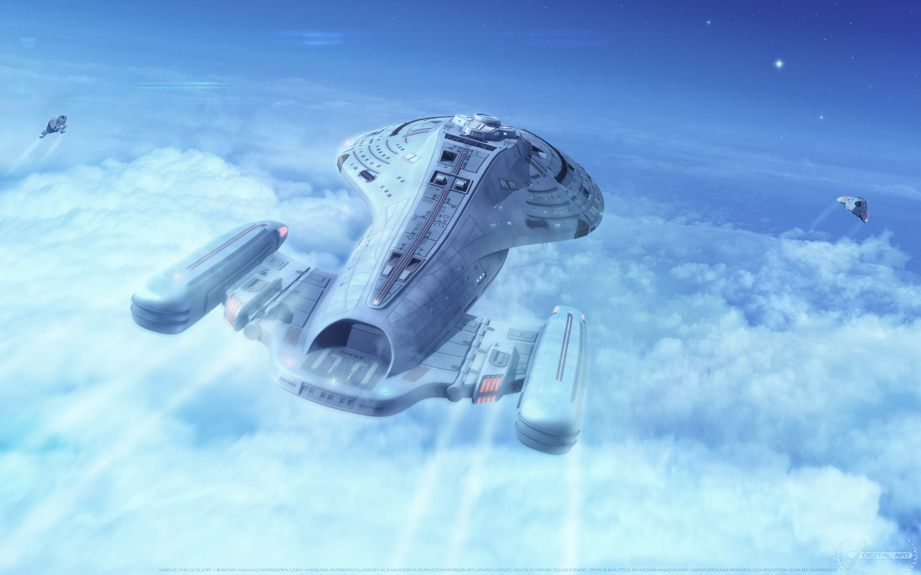 Star Trek, 4K, spaceship, Flight, gray, Above clouds, Voyager, digital, Space craft, 4K, HD Wallpaper