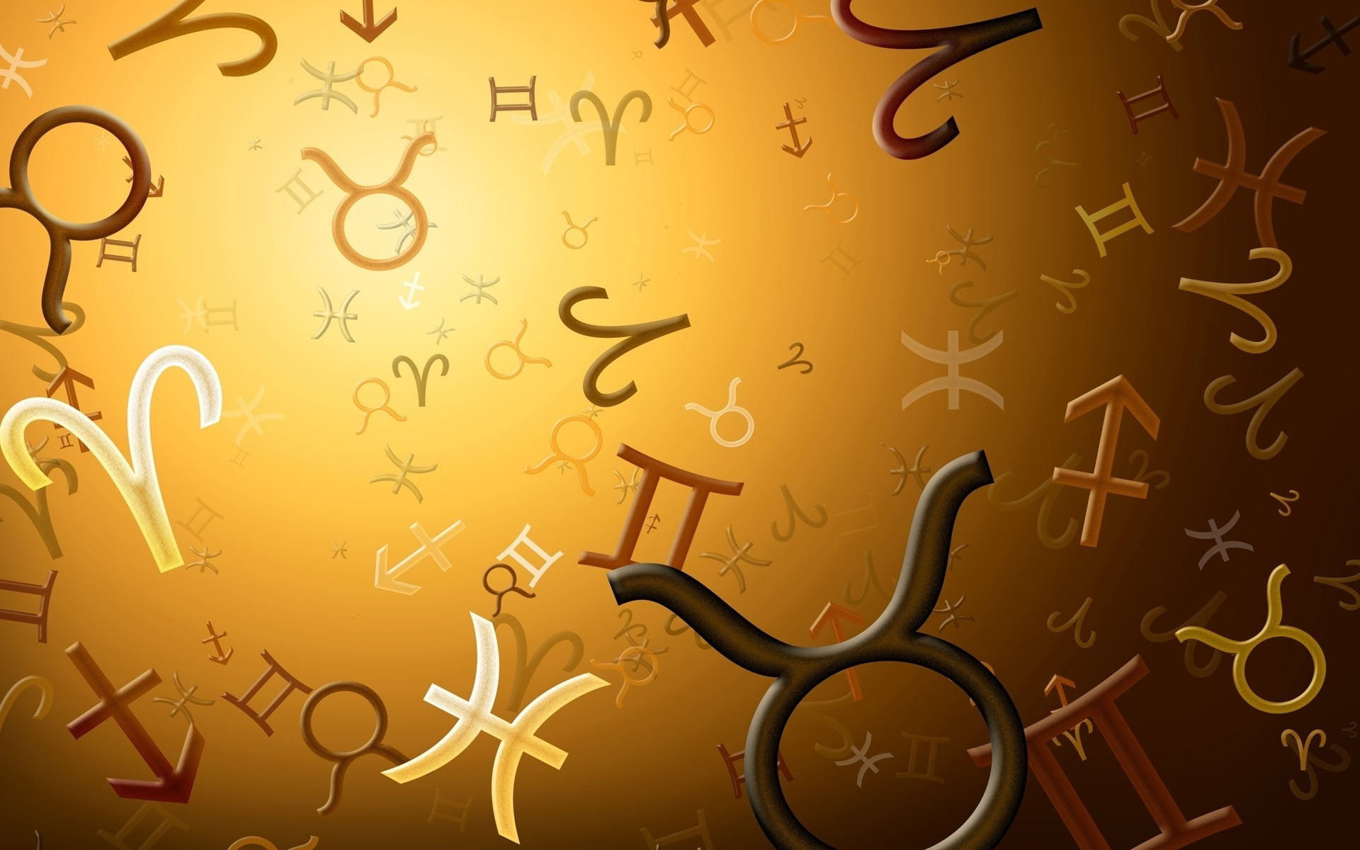 signs, 1080P, minimalism, gradient, Zodiac, brown, digital art, CGI, HD Wallpaper