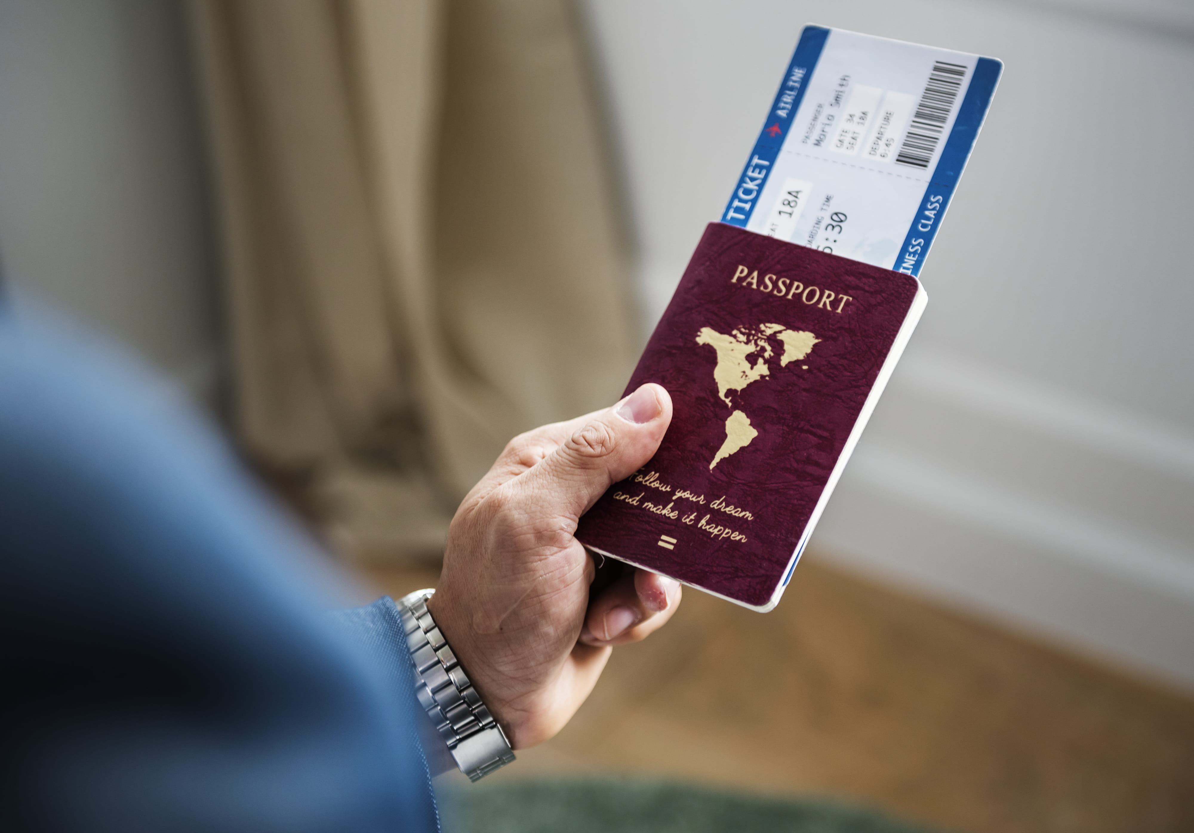vacation, business trip, ticket, text, selective, close-up, businessman, flight, holding, wireless technology, destination, wristwatch, flying, man, journey, HD Wallpaper