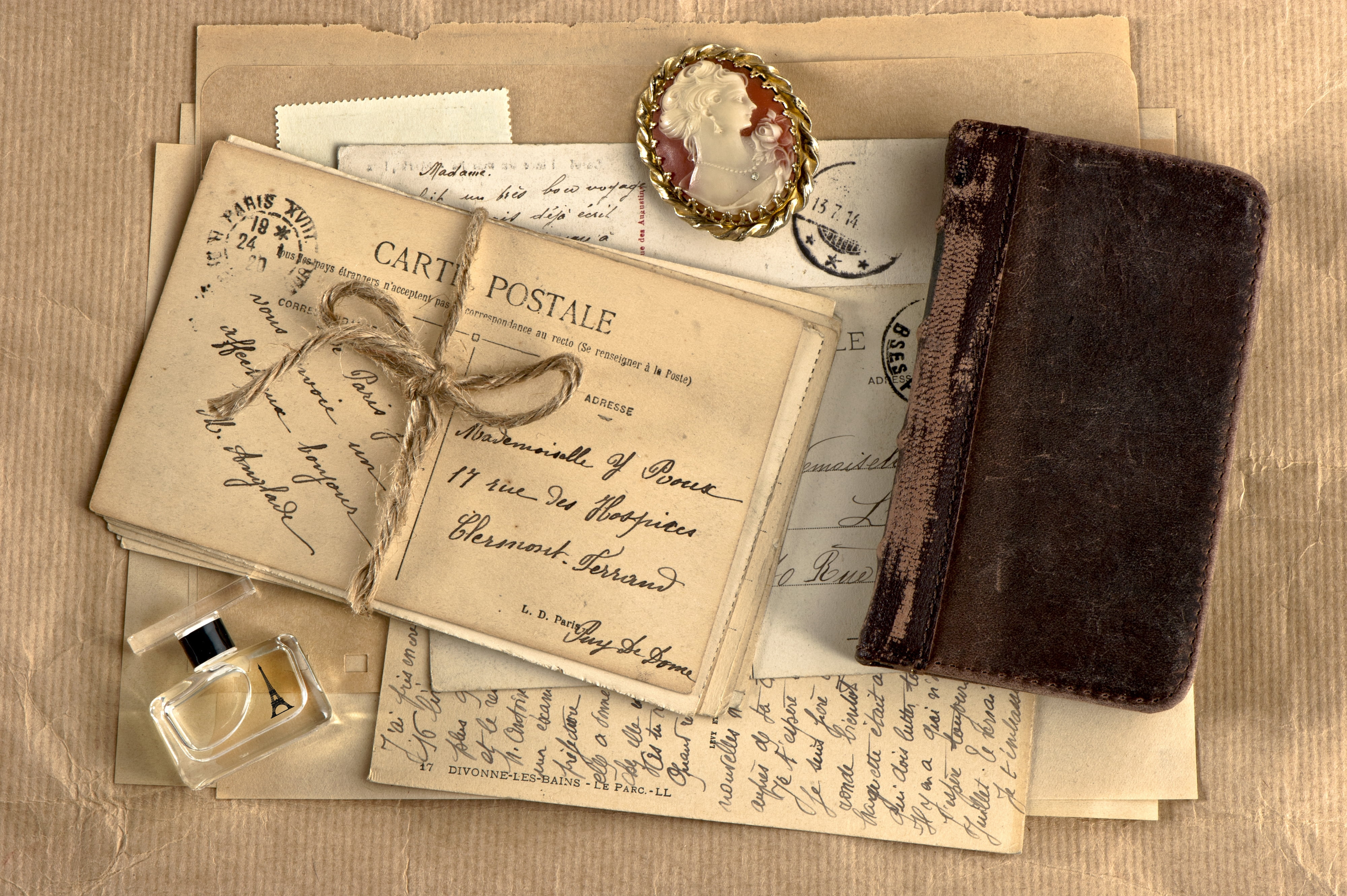 paper, publication, locket, postcard, high angle view, the past, communication, retro Styled, brown, mail, fragrance, text, close-up, passport, nostalgia, HD Wallpaper