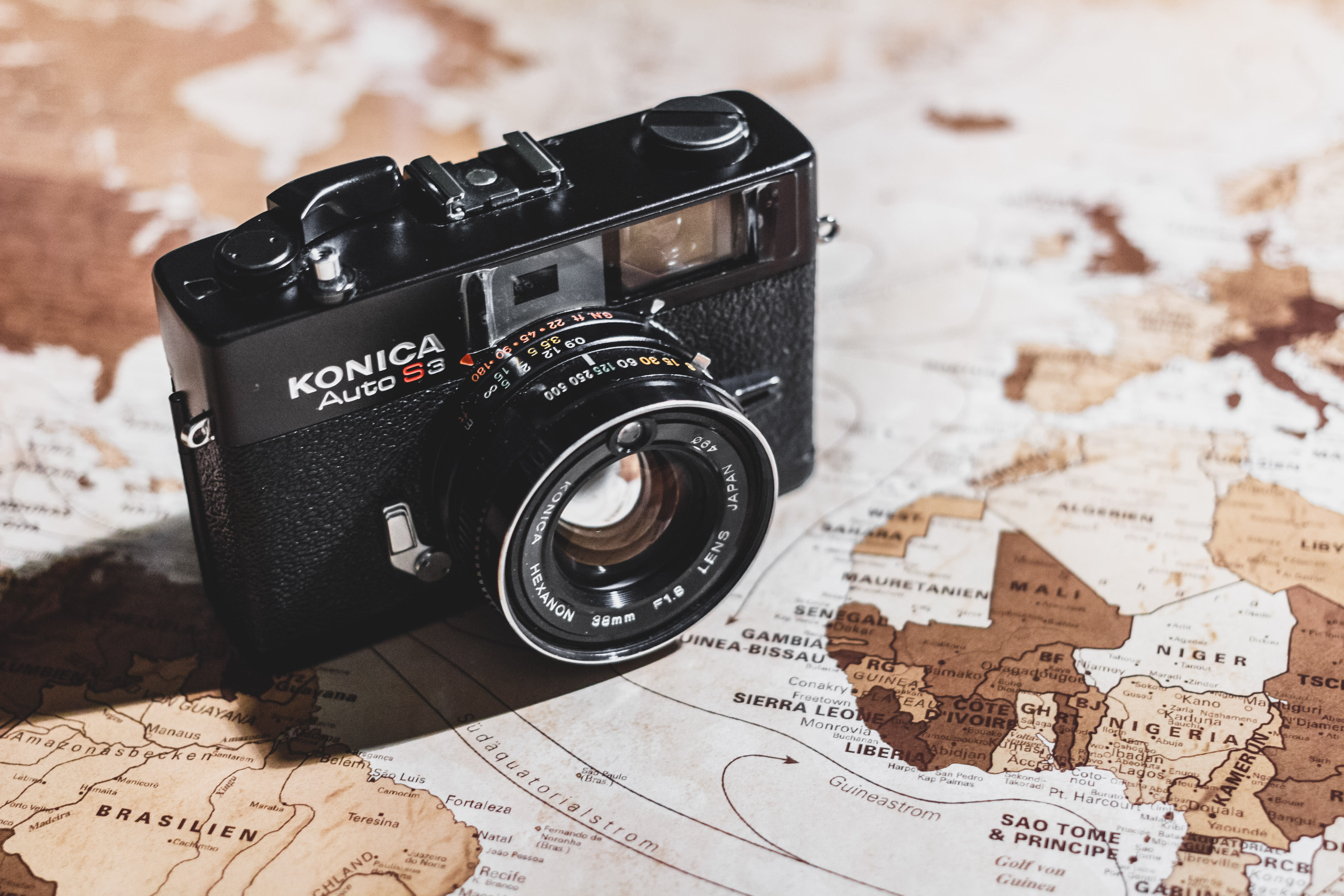 western script, map, dirty, konica, slr, camera, equipment, camera - Photographic Equipment, digital camera, text, technology, lens - eye, obsolete, close-up, HD Wallpaper