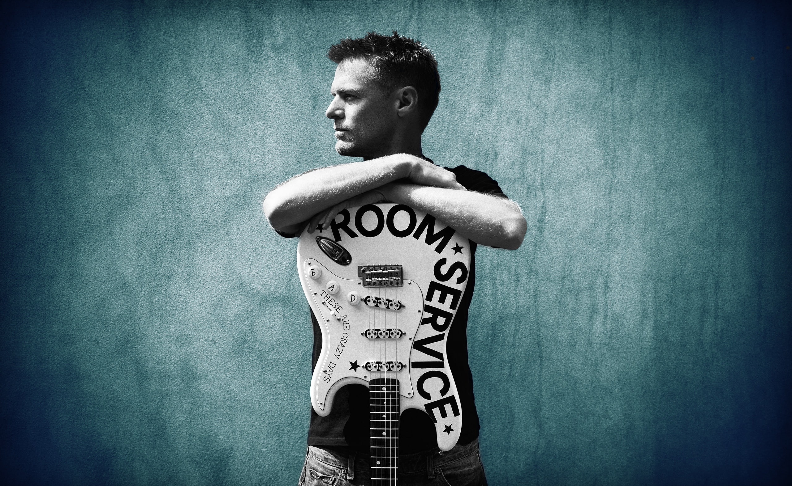tattoo, lifestyles, Music, Others, young men, wall - building feature, standing, one person, guitar, white, looking at camera, stratocaster, Adams, casual clothing, HD Wallpaper