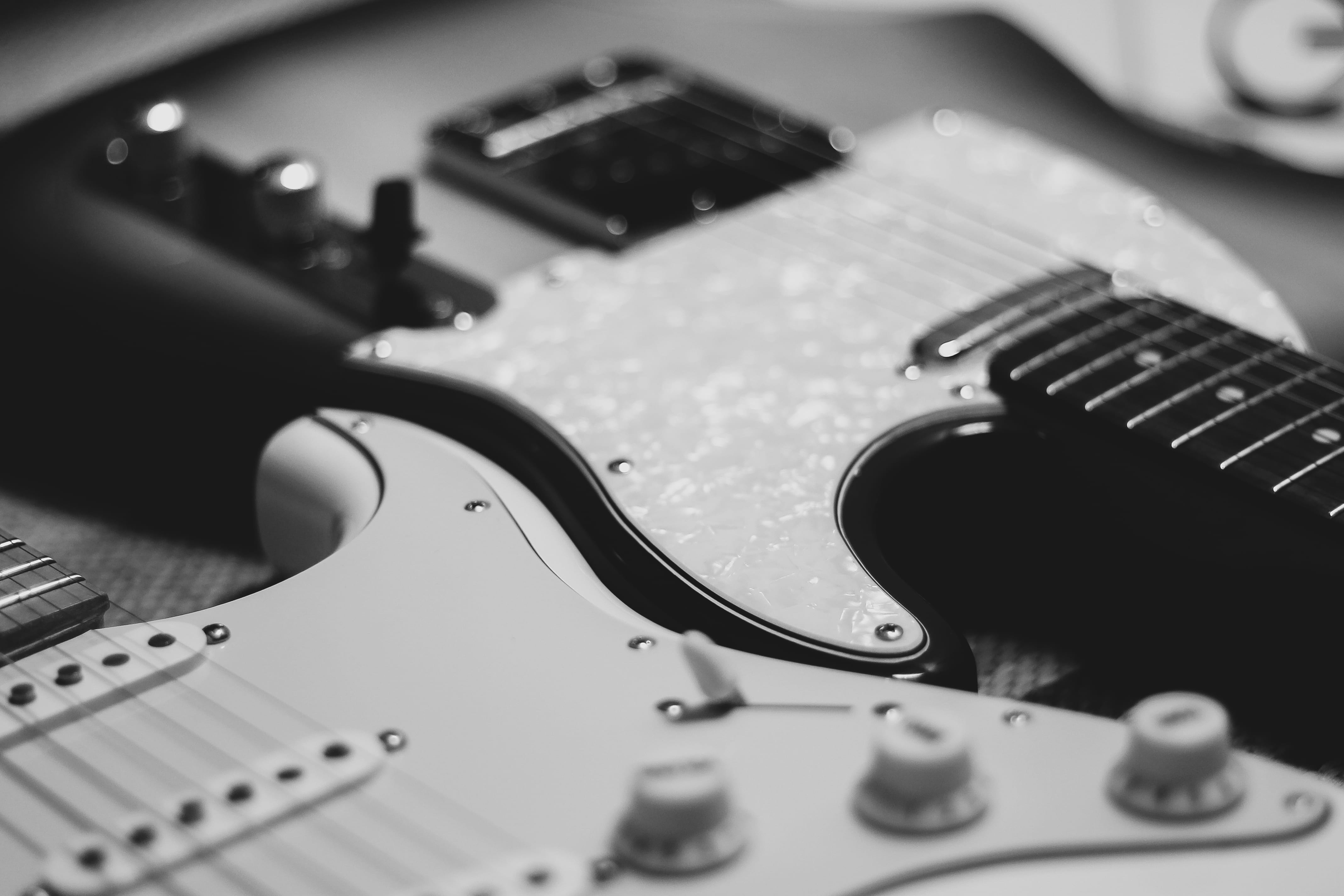 guitar, equipment, computer equipment, musicians, stratocaster, keyboard, photography, control, high angle view, musical instrument, selective, technology, HD Wallpaper